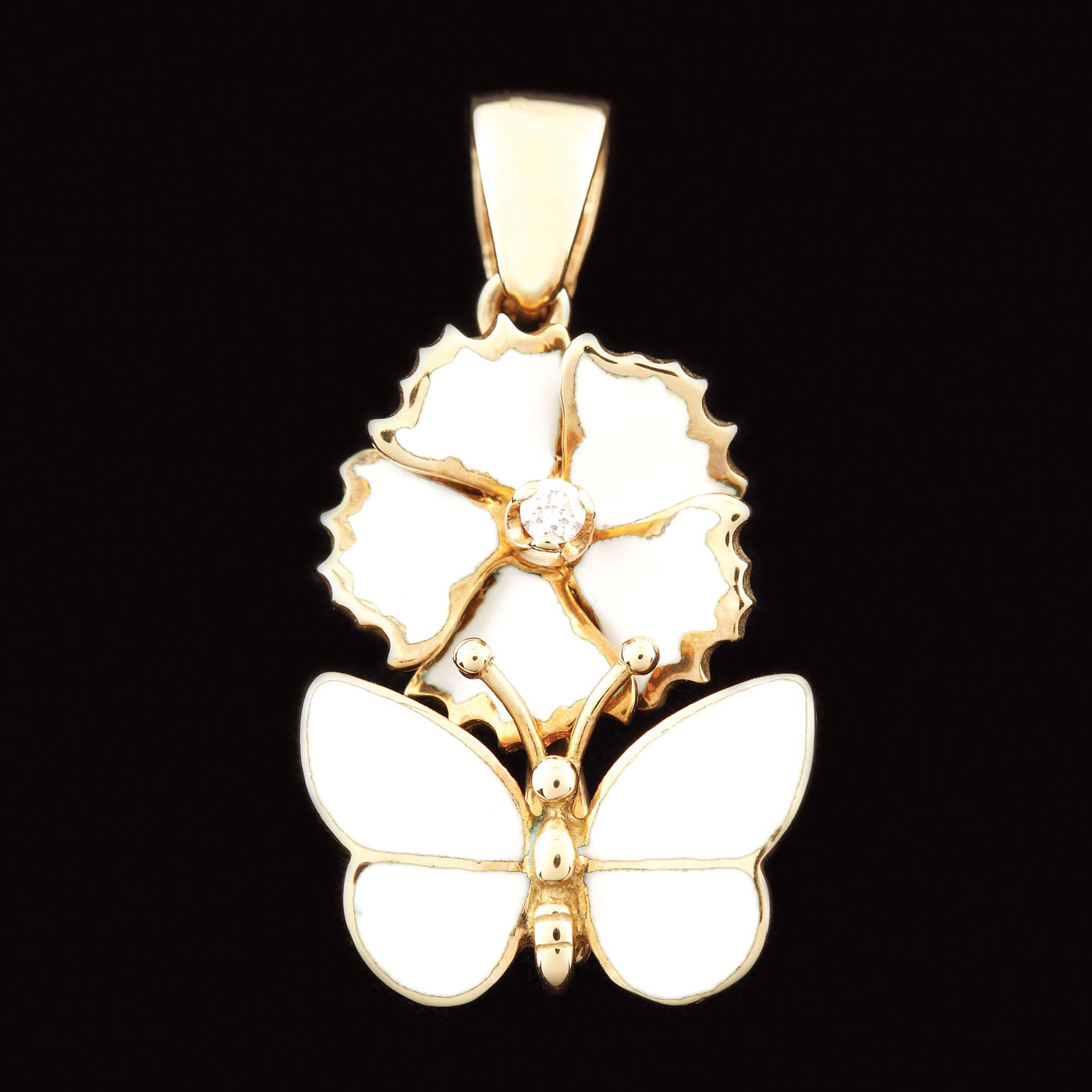 Roberto Bravo gold pendant, White Dreams collection, decorated with a diamond and enamel