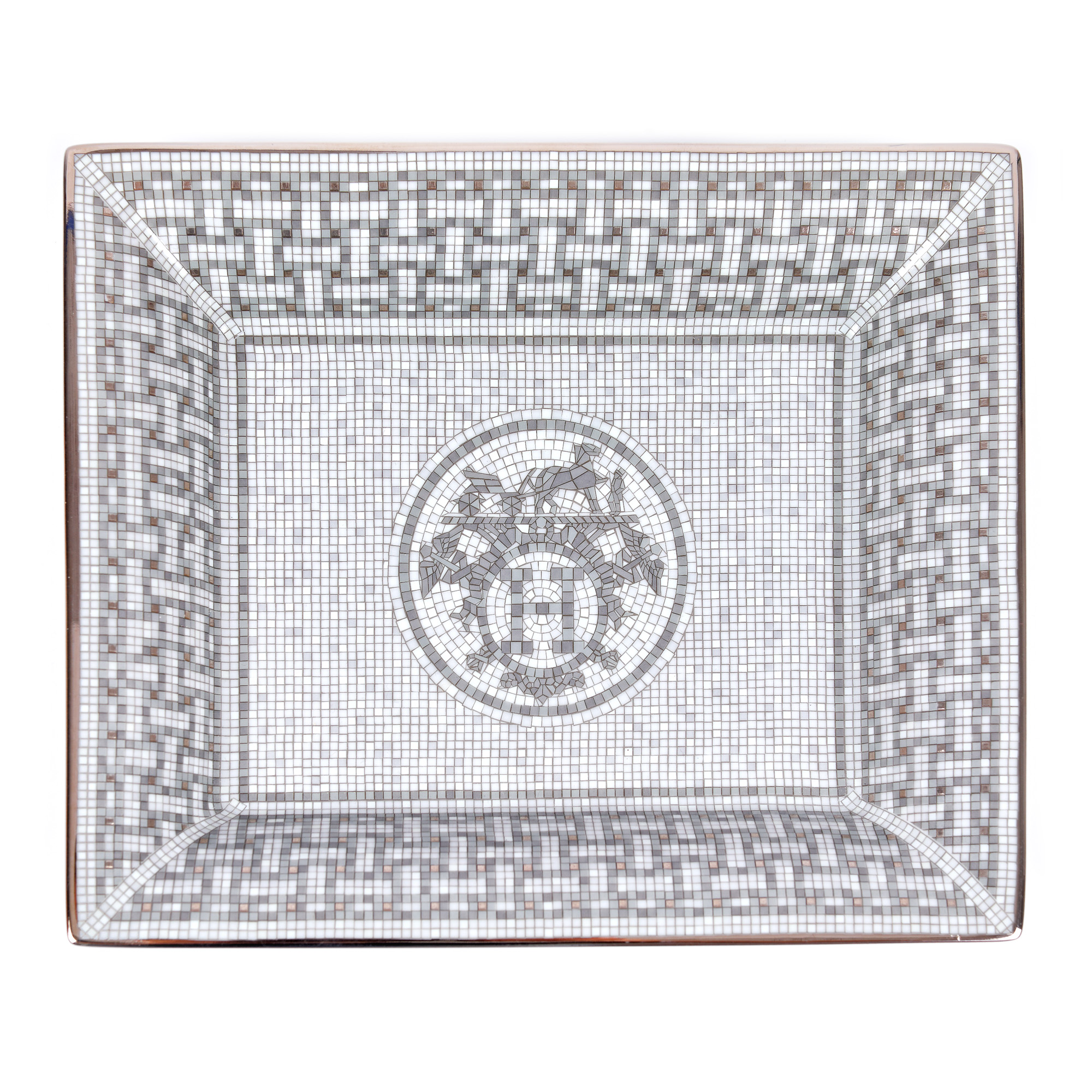 Tavă Hermès, din porțelan, din colecția ”Mosaique Au 24 Platinum”, în cutie originală