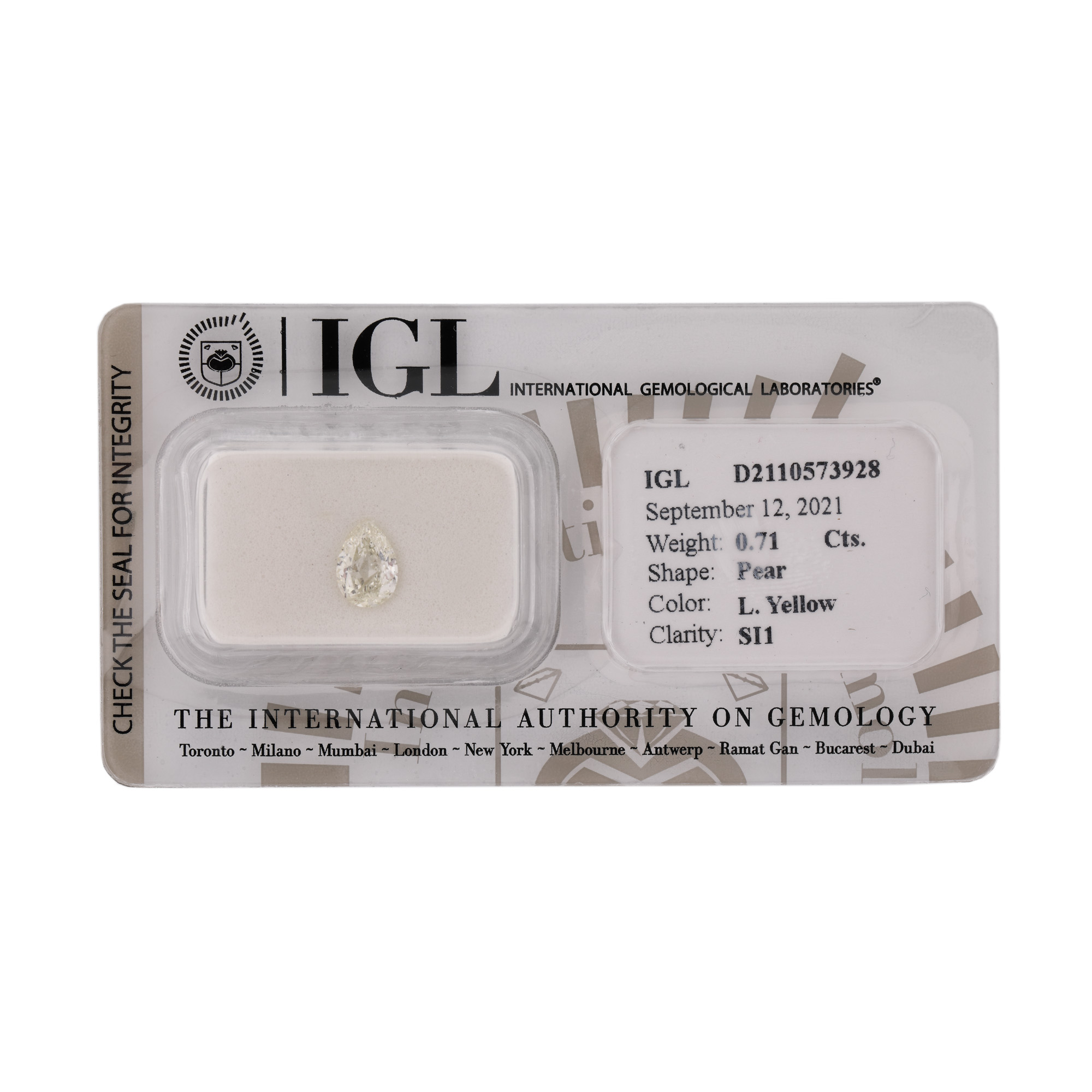 Diamant pară fațetat, 0,71 ct., însoțit de certificat gemologic IGL