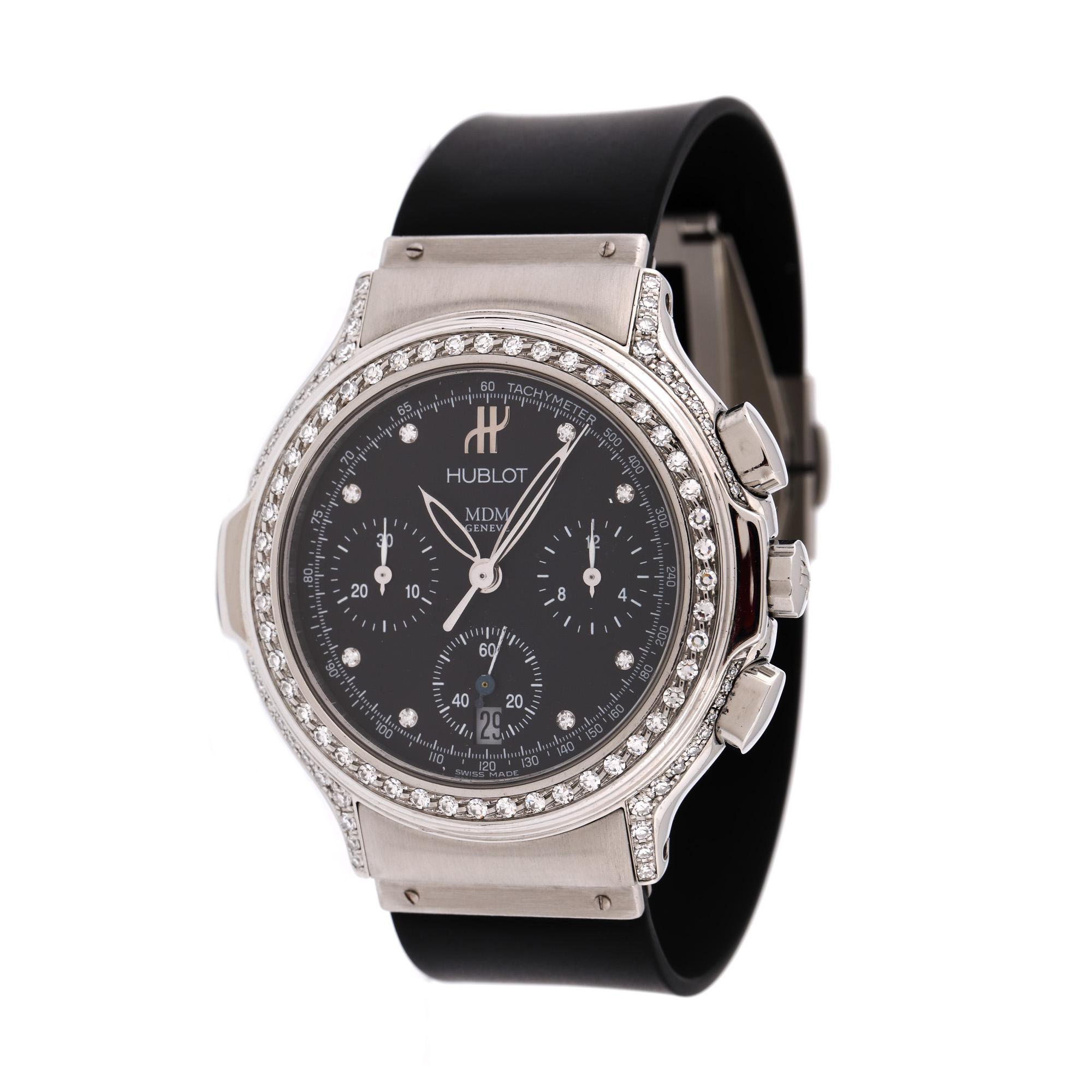 Ceas Hublot MDM, de mână, de damă, decorat cu diamante