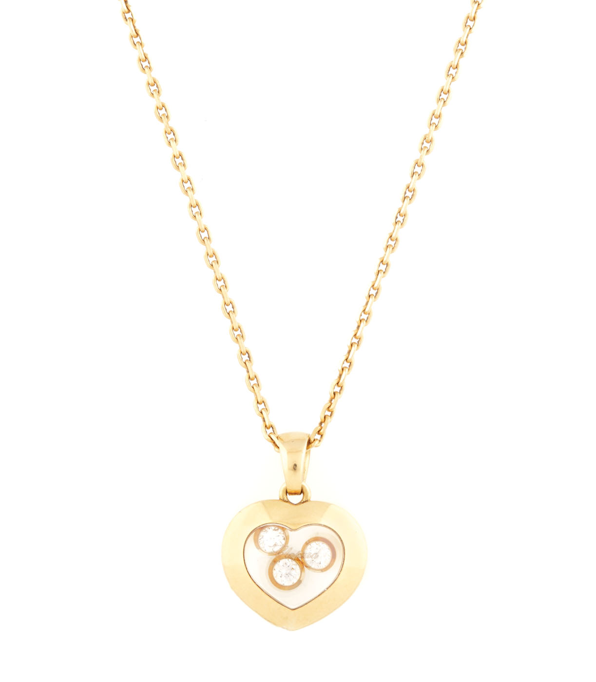 Lanț și pandantiv Chopard Happy Diamonds, din aur, în formă de inimă, cu 3 diamante