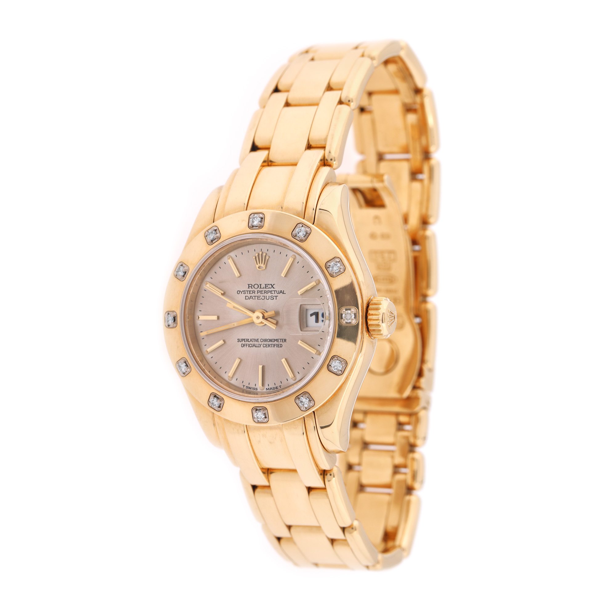 Ceas Rolex Datejust, din aur, de mână, de damă, decorat cu diamante