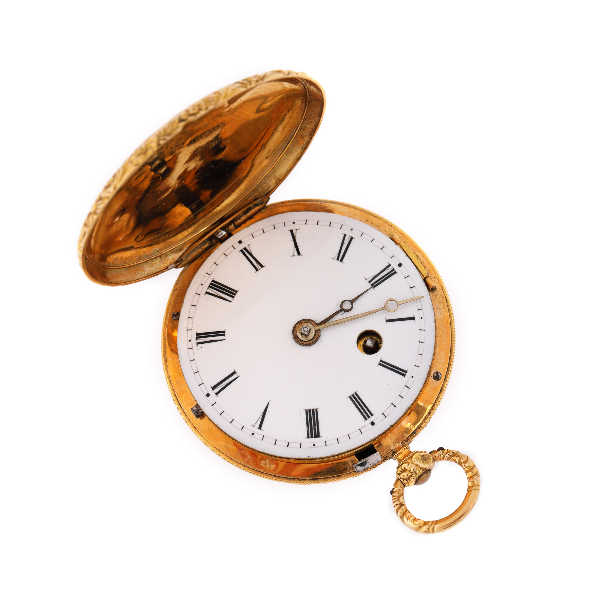 Gold pocket watch, women, adorned with plant elements, approx. 1800