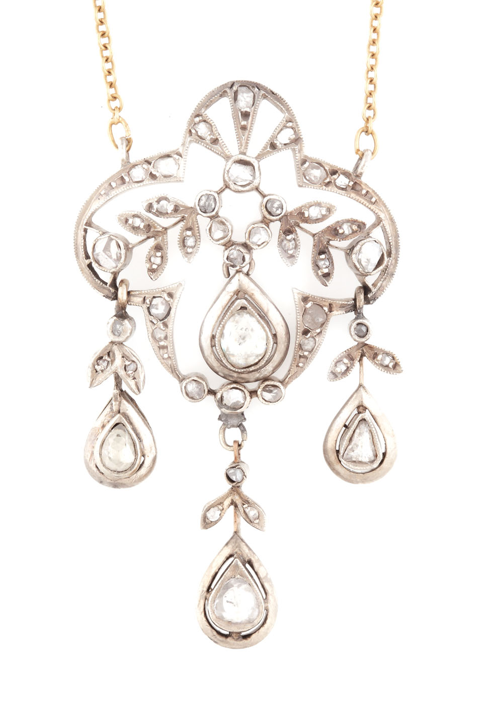 Beautiful gold and silver necklace, set with diamonds, ca. 1910