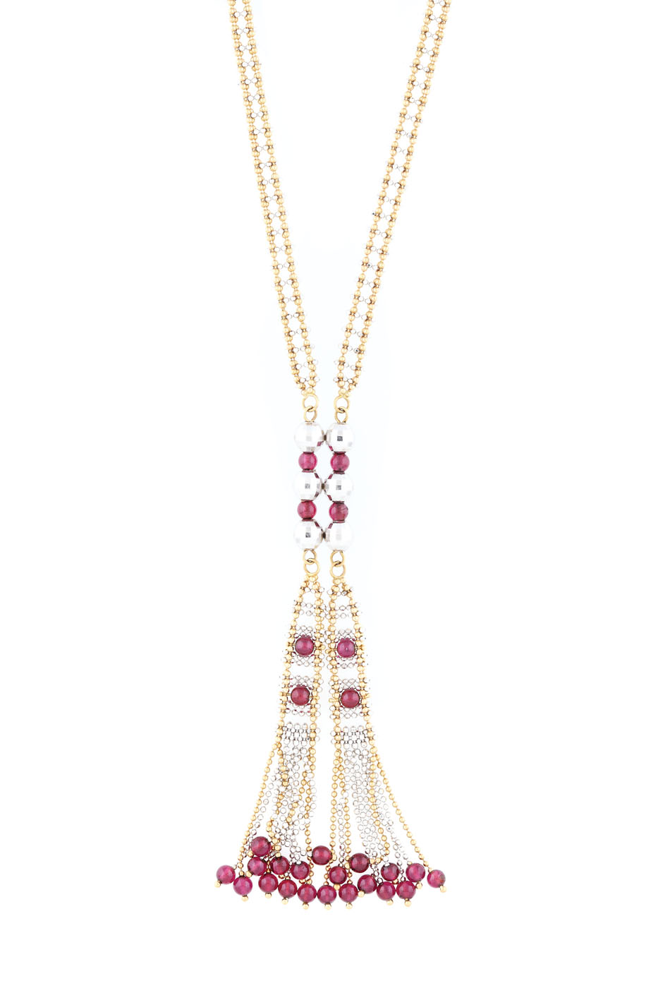 Interesting gold necklace set with rhodolites