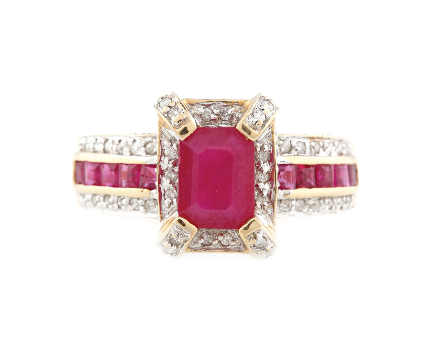 Gold ring, set with diamonds and rubies