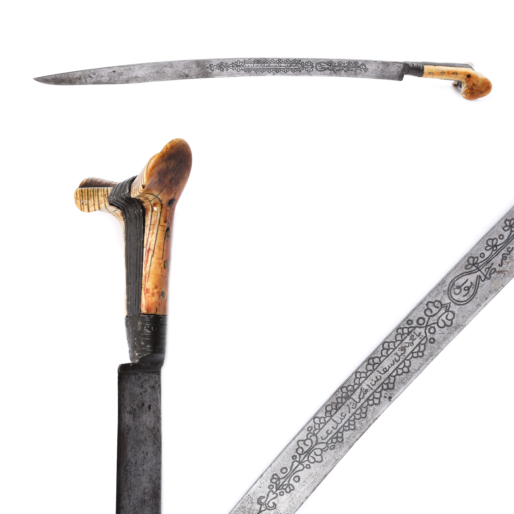 Ottoman yatagan with walrus ivory handle, decorated with metal bumbs, late 18th century - early 19th century
