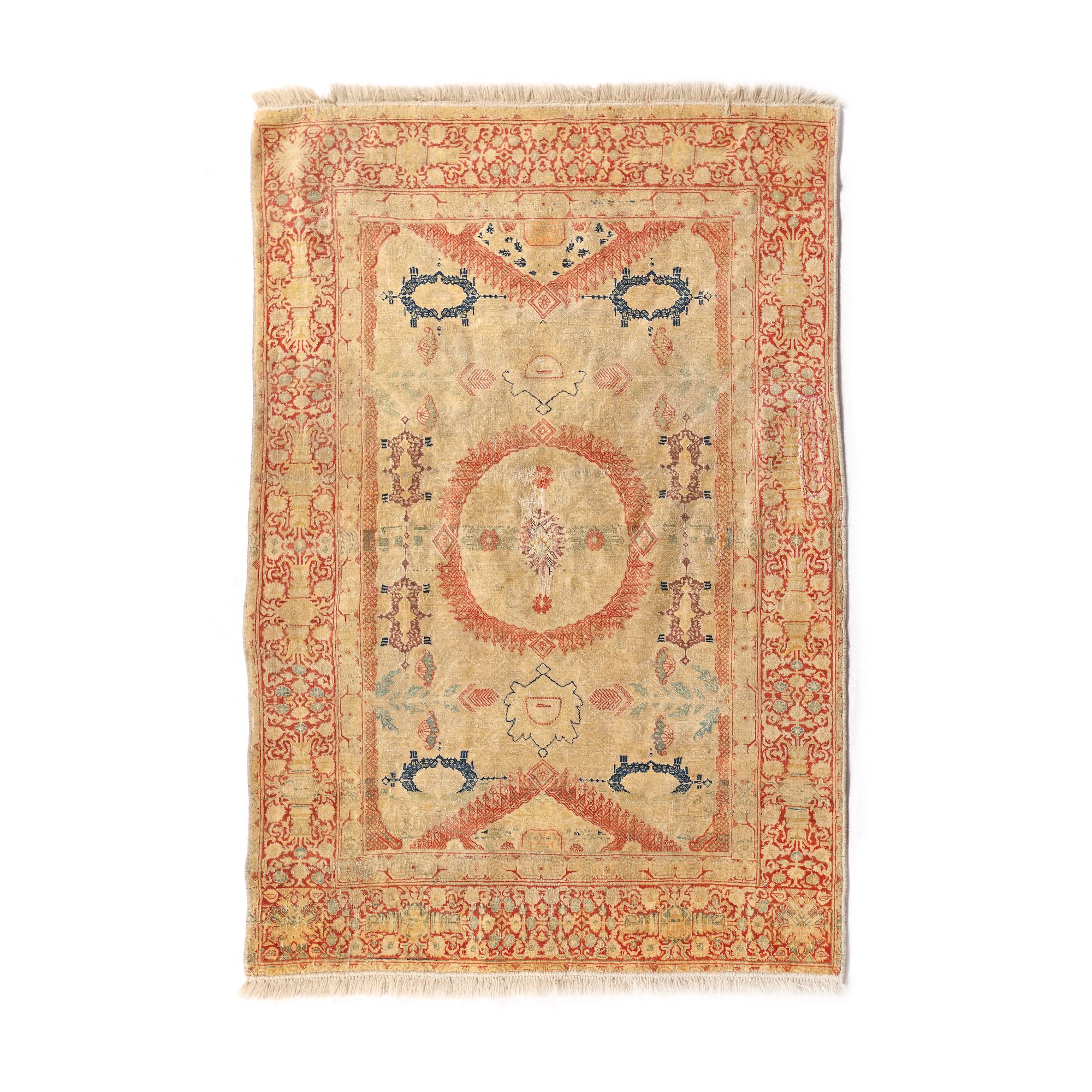 Important Tabriz silk rug, with specific decoration, early 20th century, rare item, part of the collection of the painter Vladimir Zamfirescu