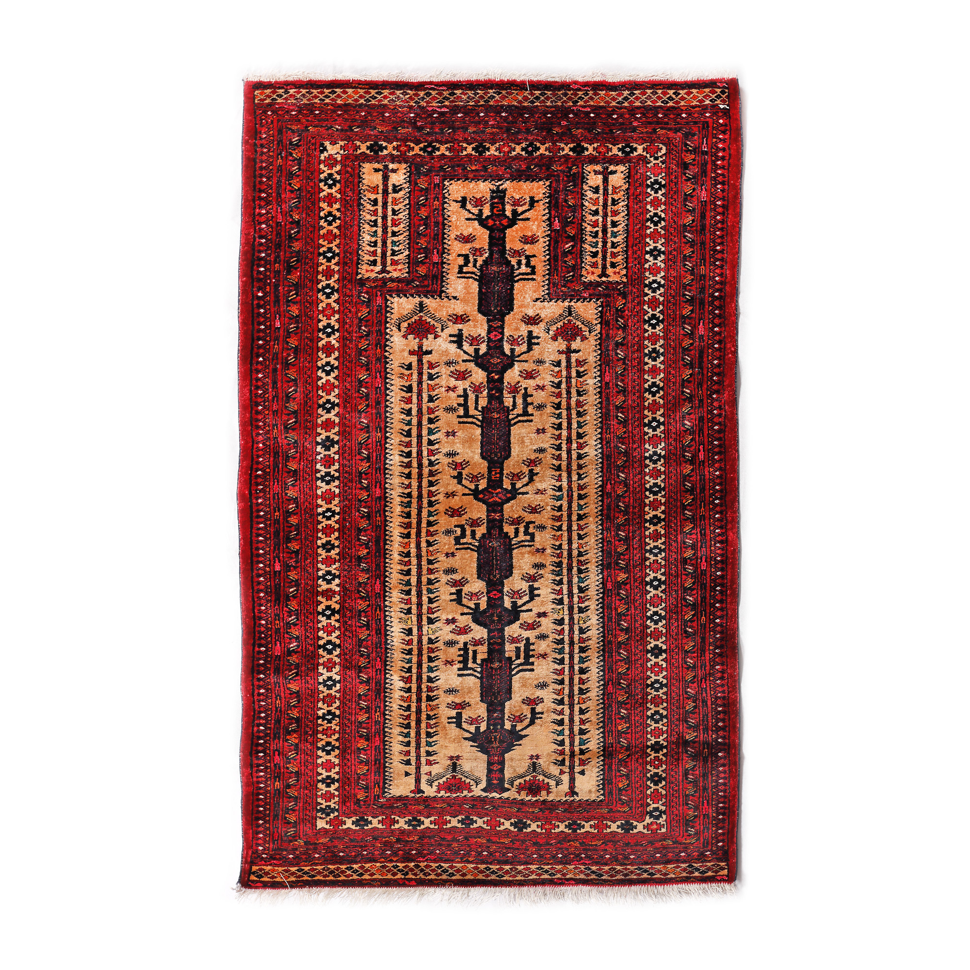 Silk rug, decorated with the tree of life and stylized geometrical motifs, Iran