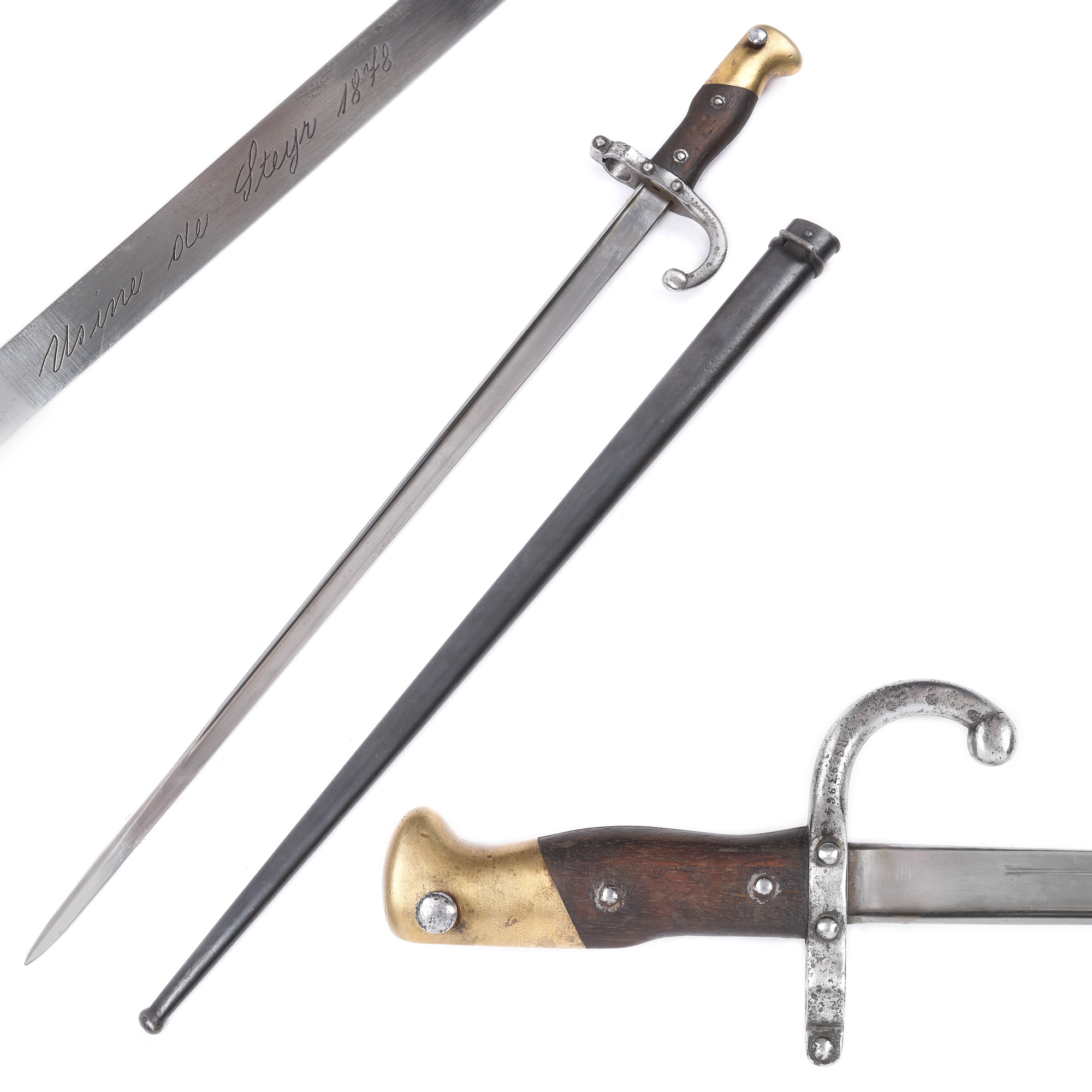 French bayonet for Gras rifle, with sheath, second half of the 19th century