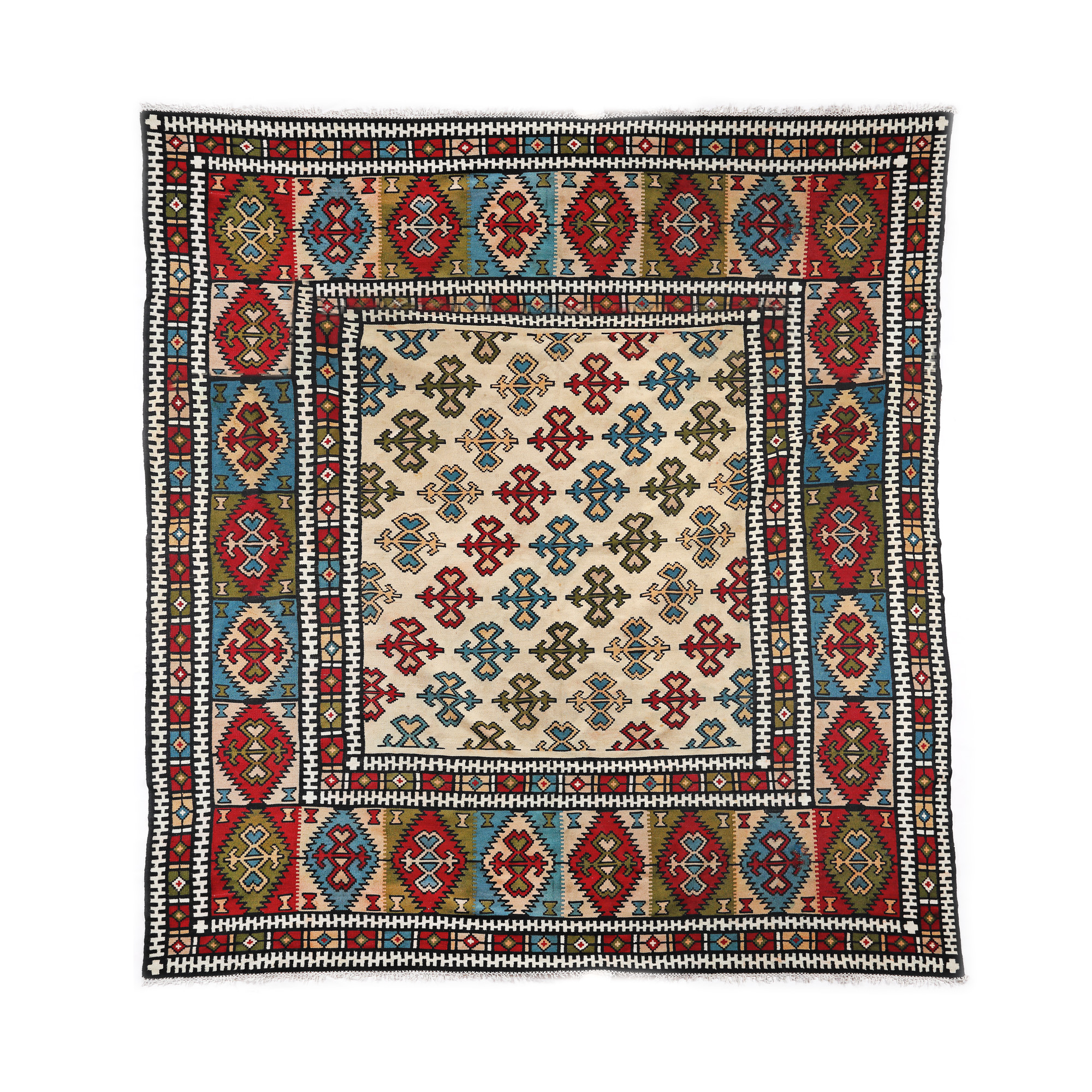 Wallachian wool rug, decorated with stylized geometrical motifs, mid-20th century
