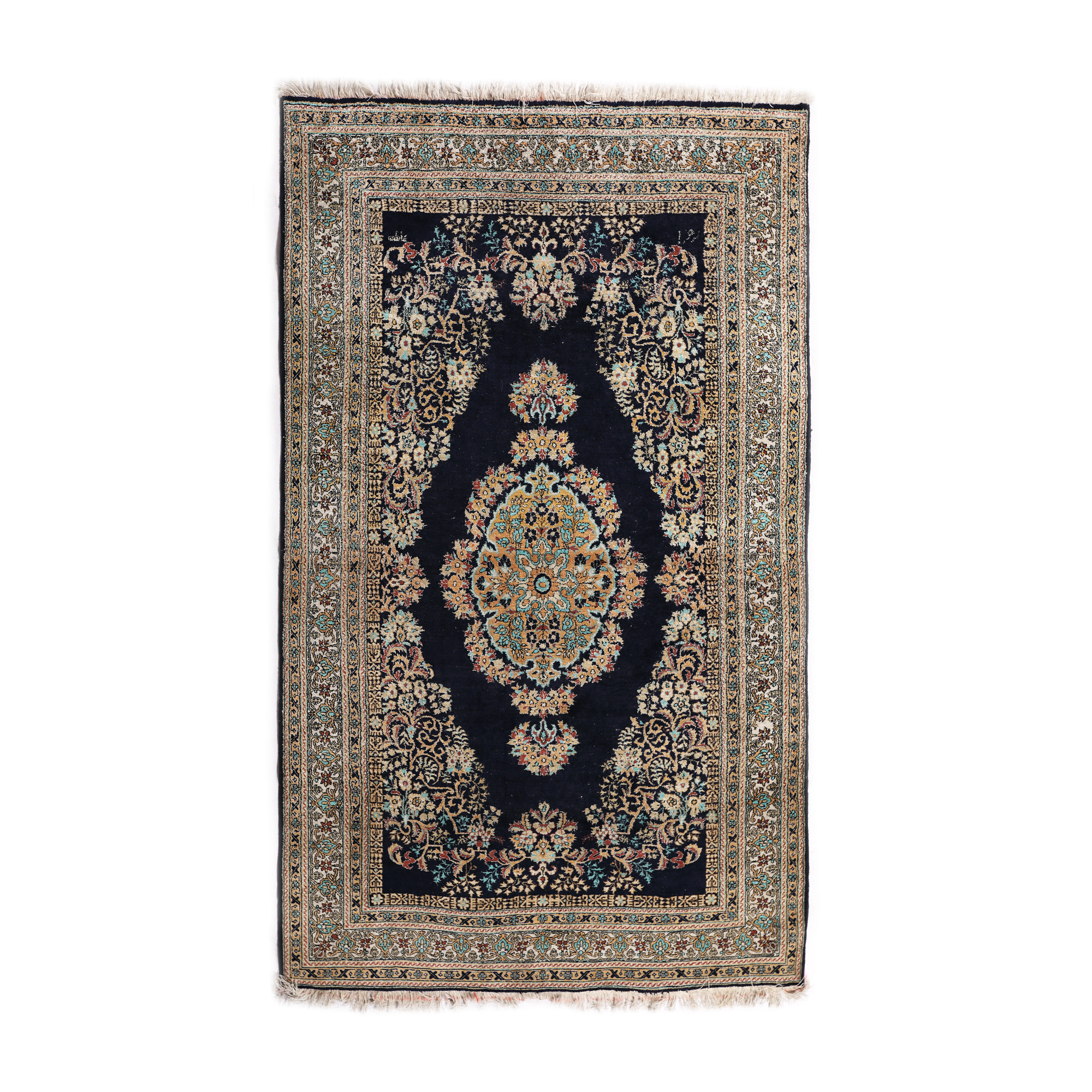 Kerman wool rug, decorated with central floral medallion, Iran