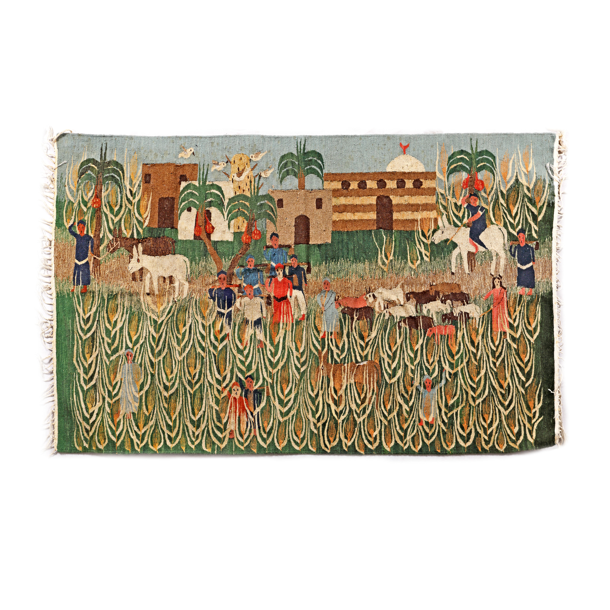 Wessa Wassef Egyptian tapestry, Haraneya village, Giza, decorated with rural scenes, approx. 1940