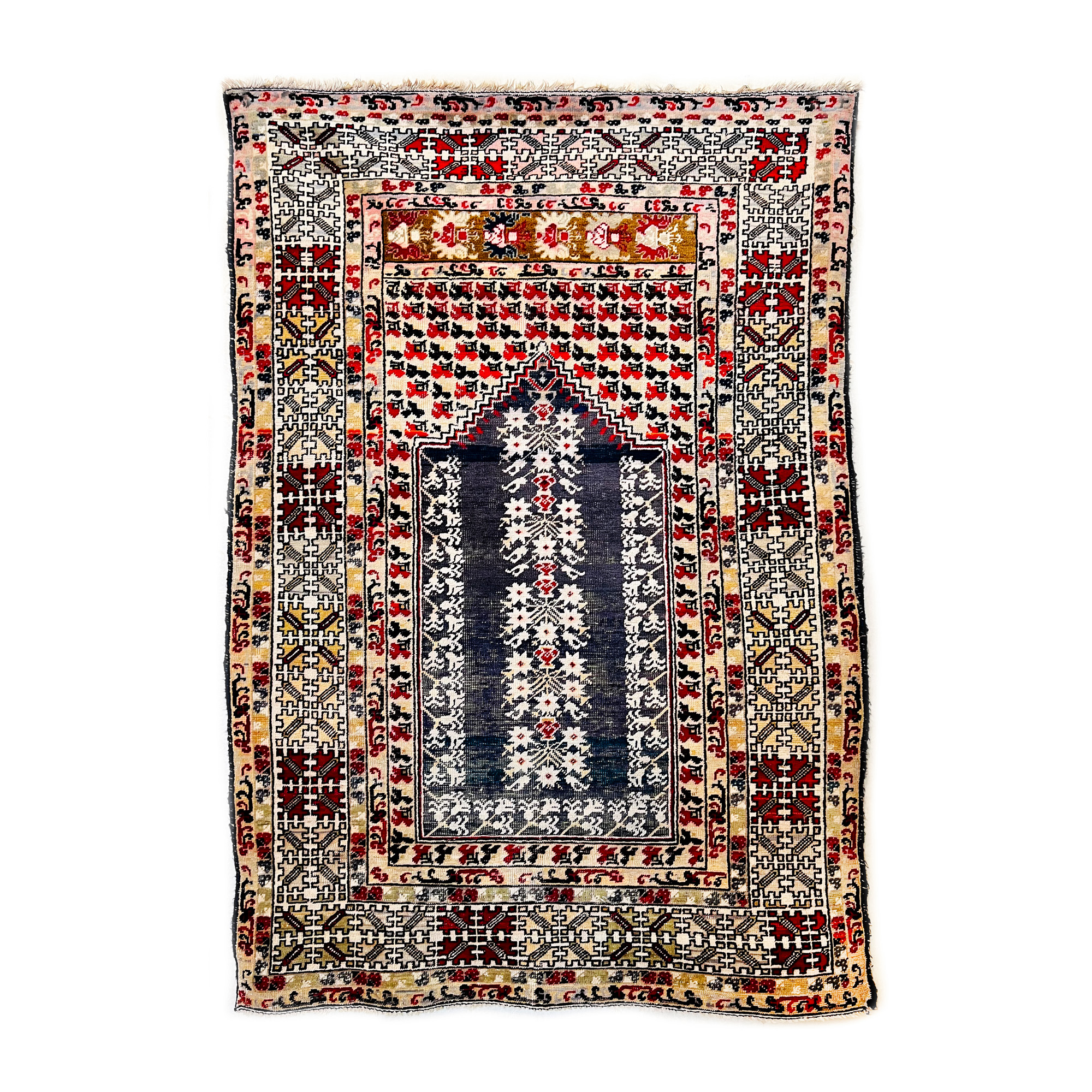 Ghiordes prayer mat, wool on wool warp, illustrating the tree of life made of vases and flowers, Turkey, 1880