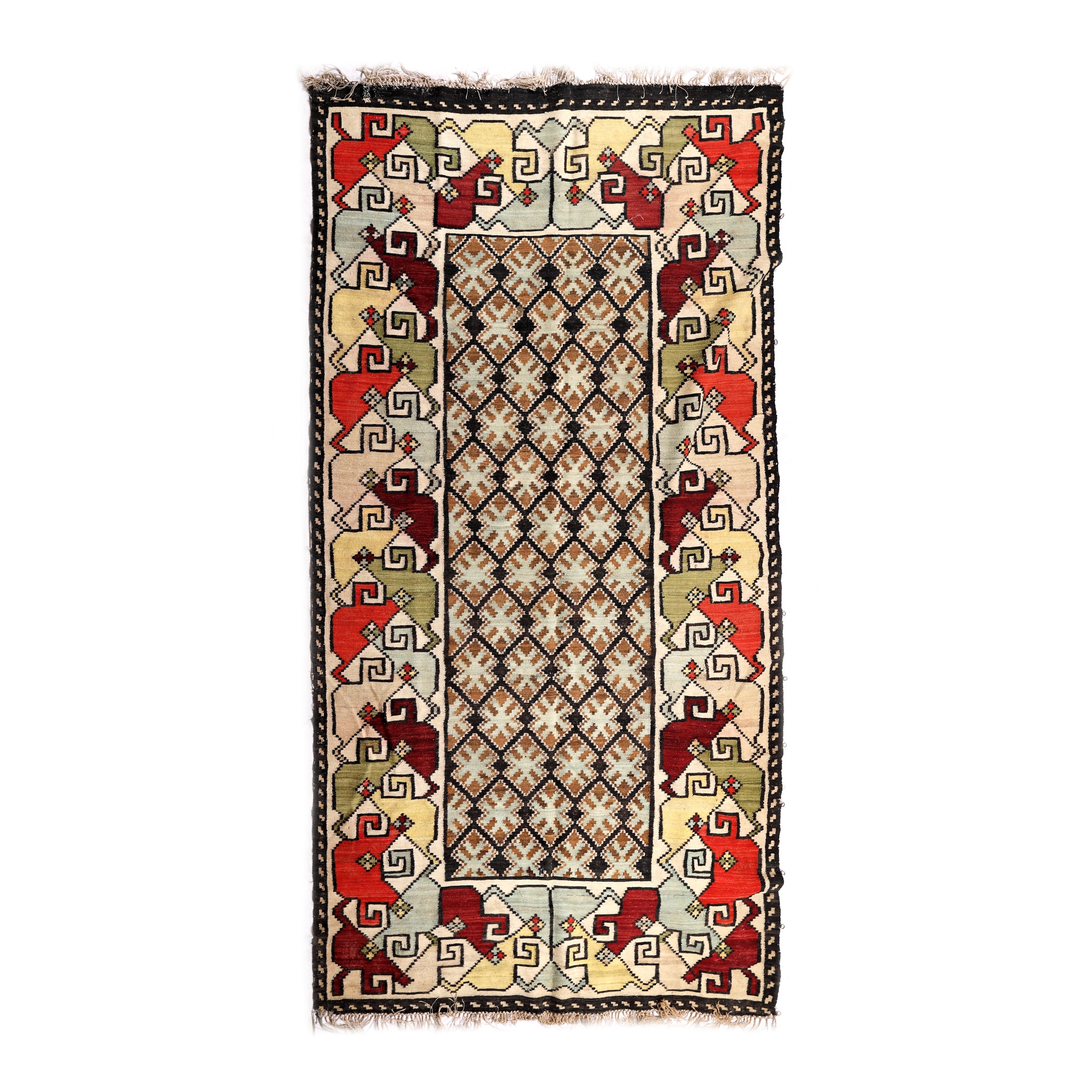 Wool wall carpet, decorated with "shepherd's hook" motif, Wallachia, approx. 1920