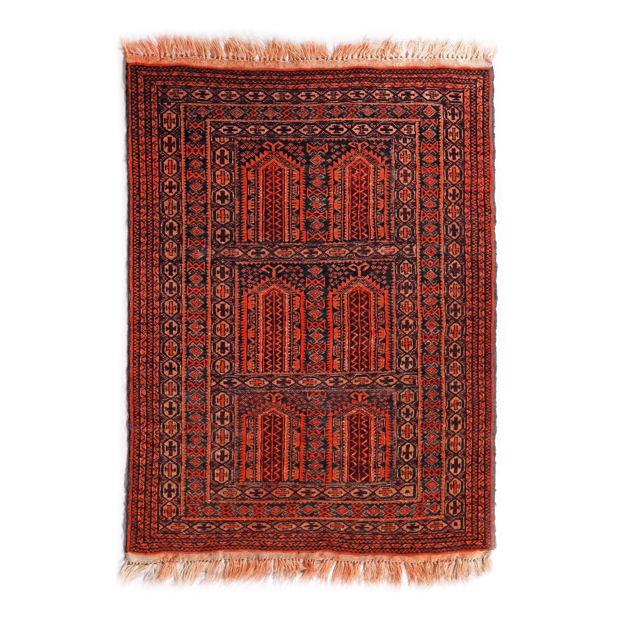 Buhara wool prayer mat, decorated with ornamental friezes, mid-20th century