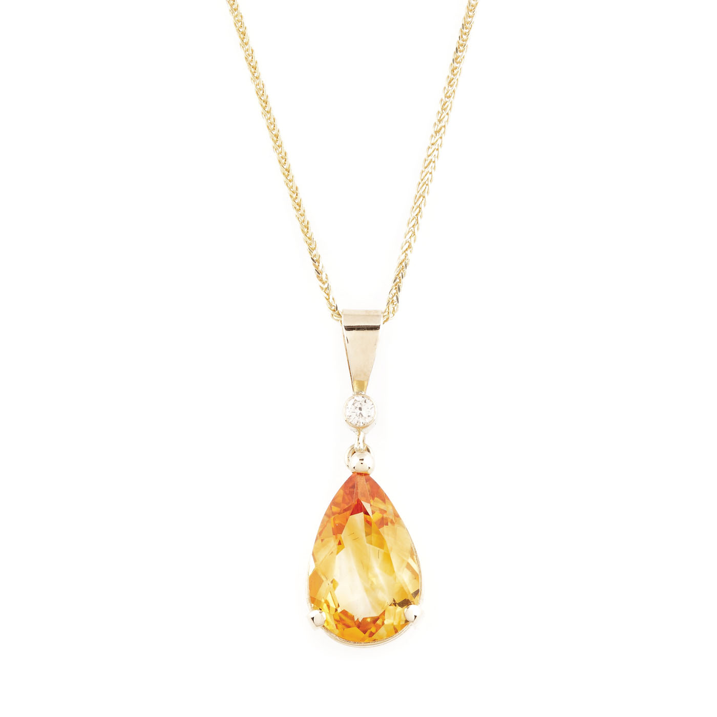 Gold chain and pendant decorated with citrine and diamond