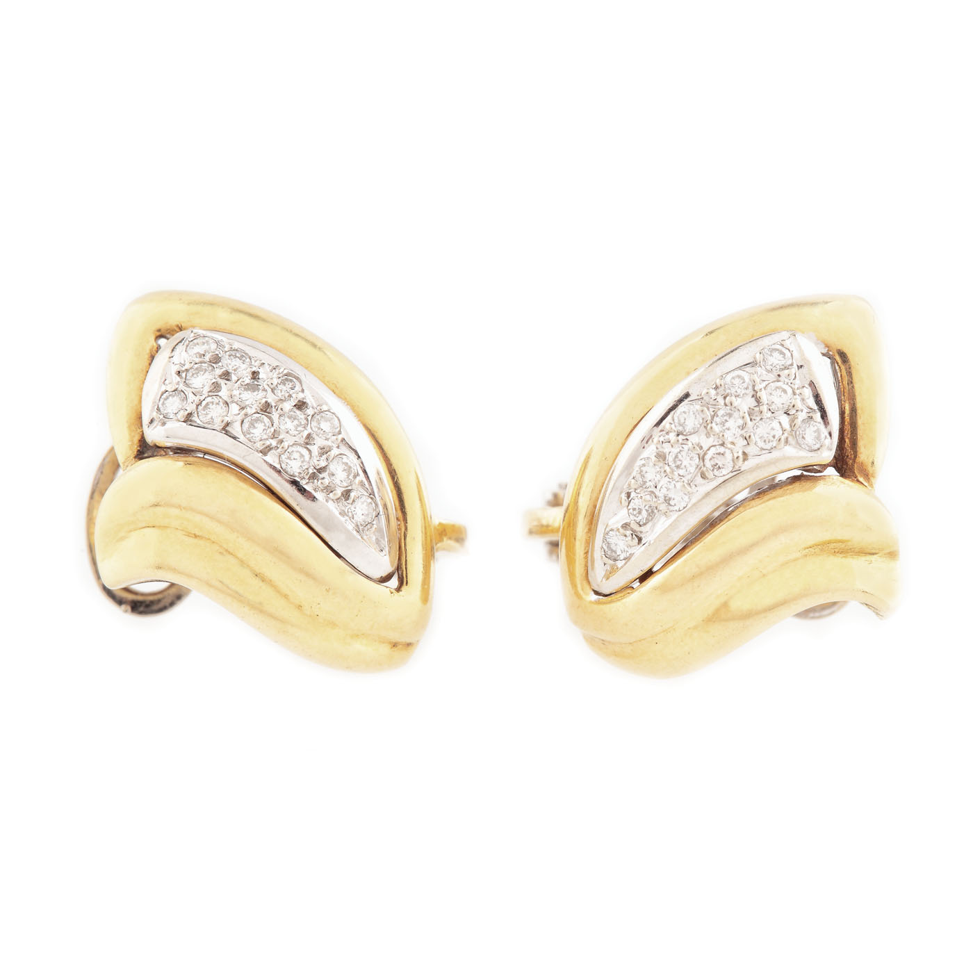 Pair of gold earrings, set with diamonds