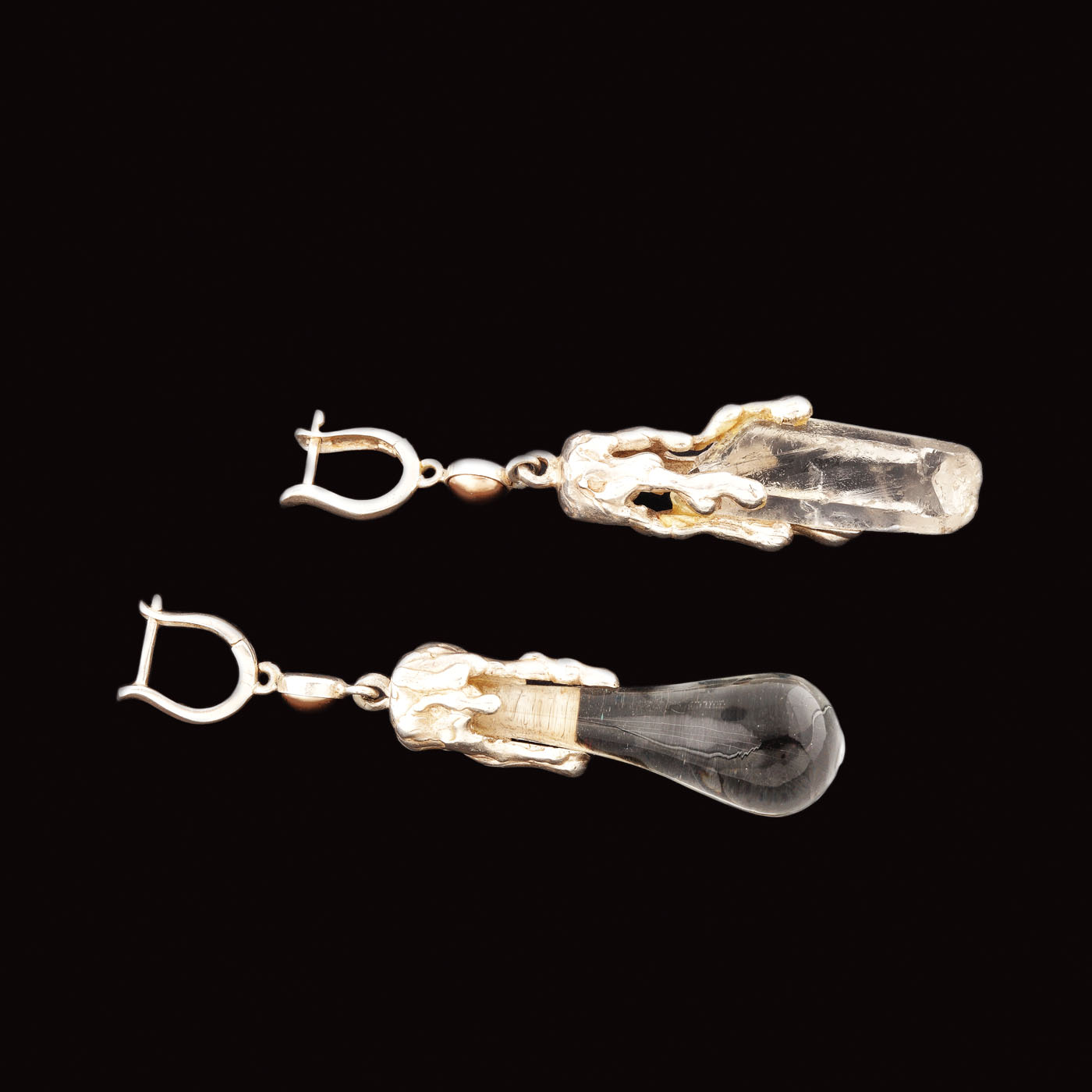 "Equinox" - pair of Anamaria Dobraș silver earrings, De Profundis collection, decorated with mountain crystal