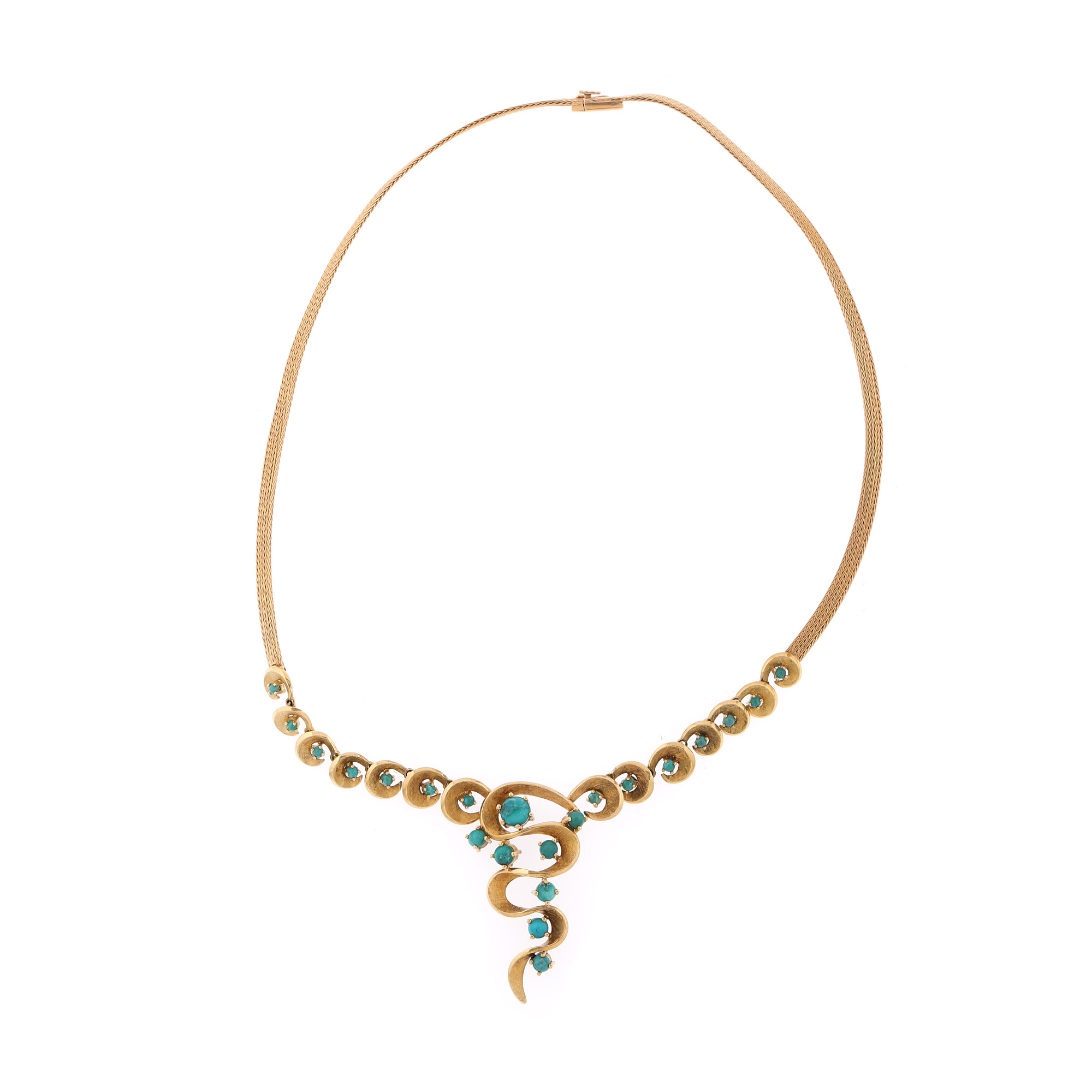 Gold necklace, adorned with turquoises