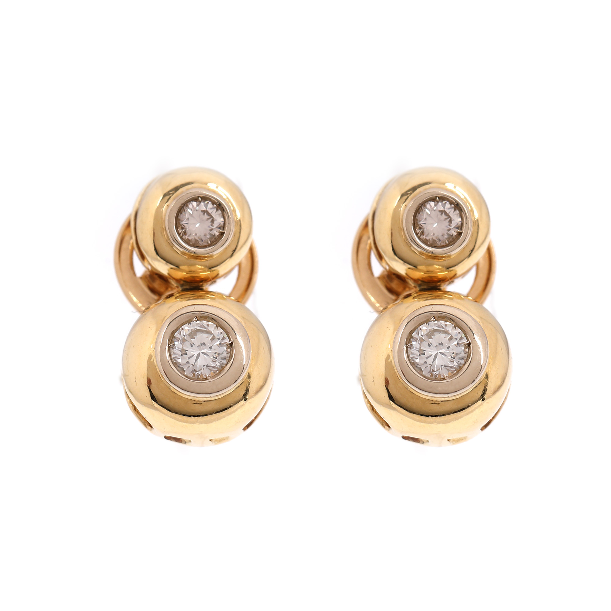 Pair of gold earrings, decorated with four brilliant cut diamonds