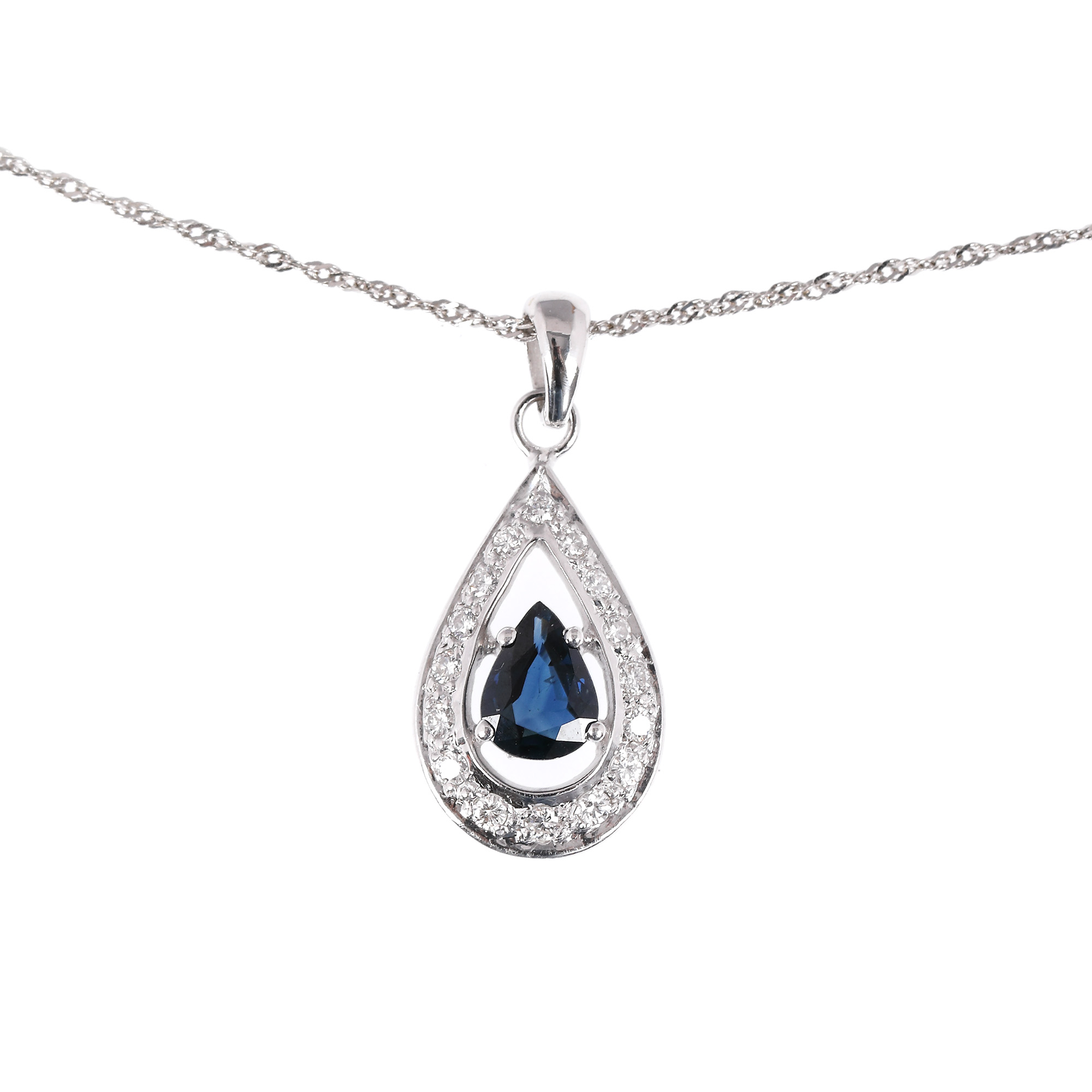 Gold chain with pendant, decorated with sapphire and diamonds