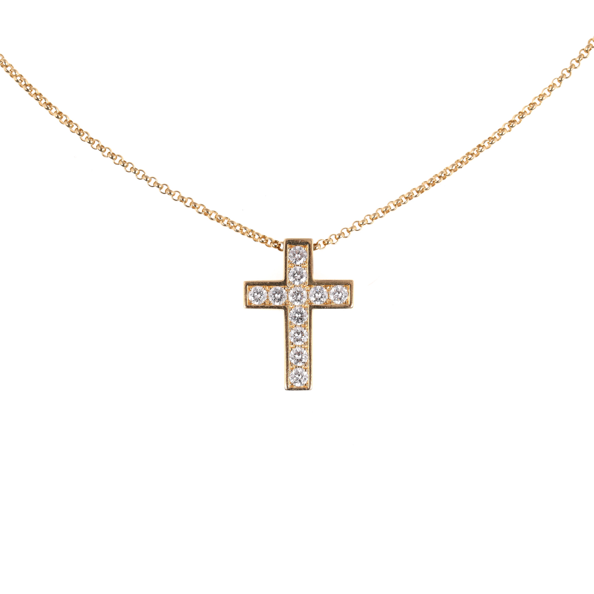 Chopard chain with pendant, gold, cross-shaped, decorated with diamonds