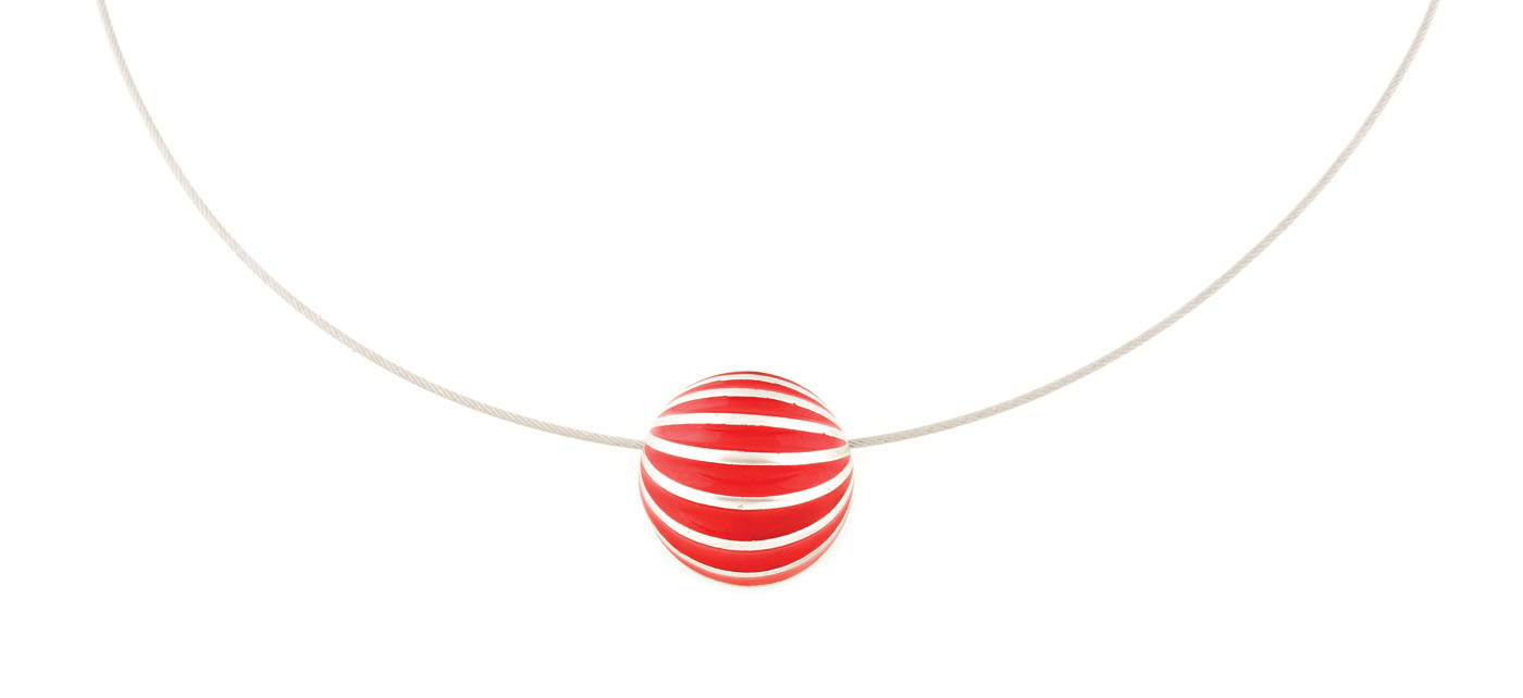 Lehel silver semi-spherical necklace decorated with red enamel stripes