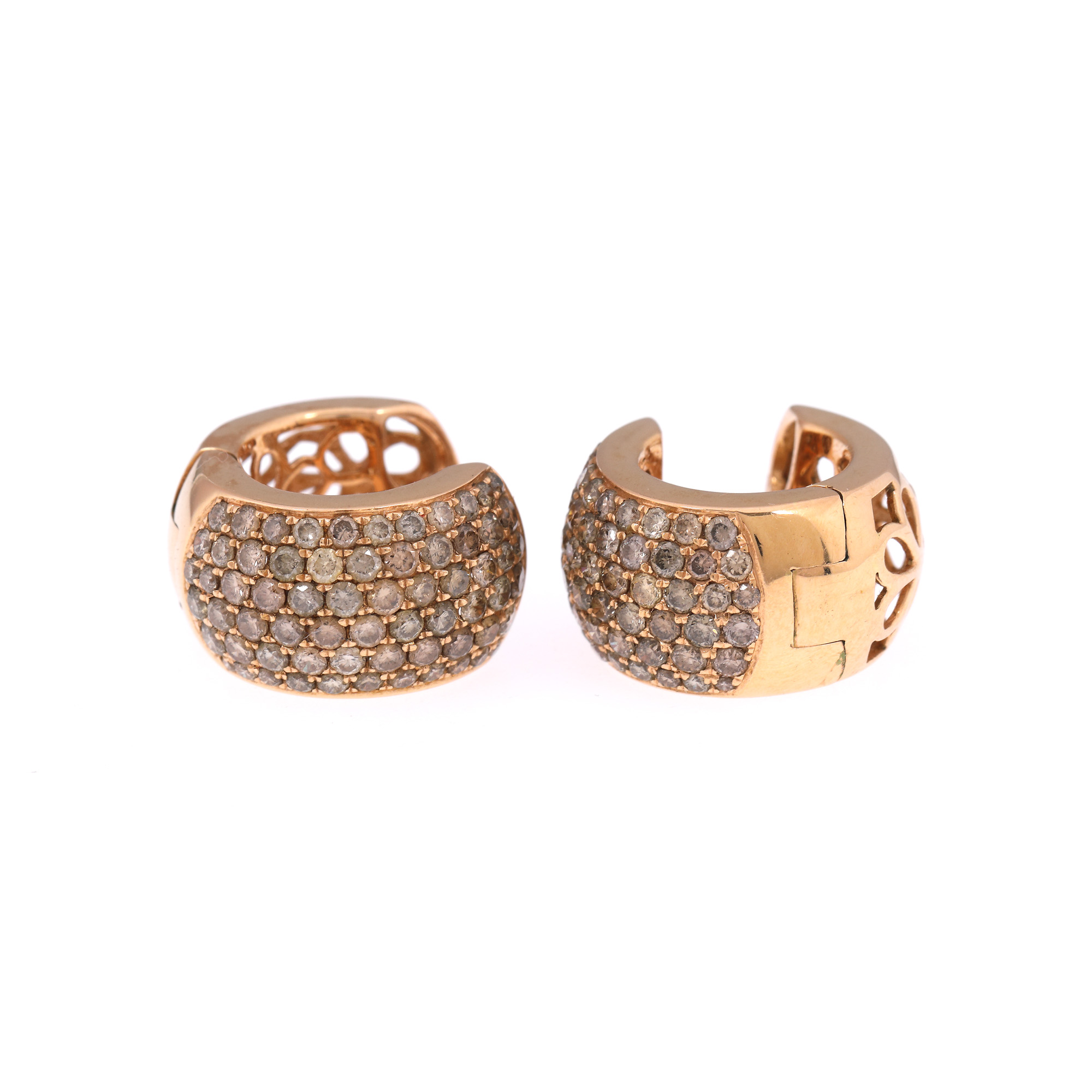 Pair of earrings, rose gold, adorned with diamonds