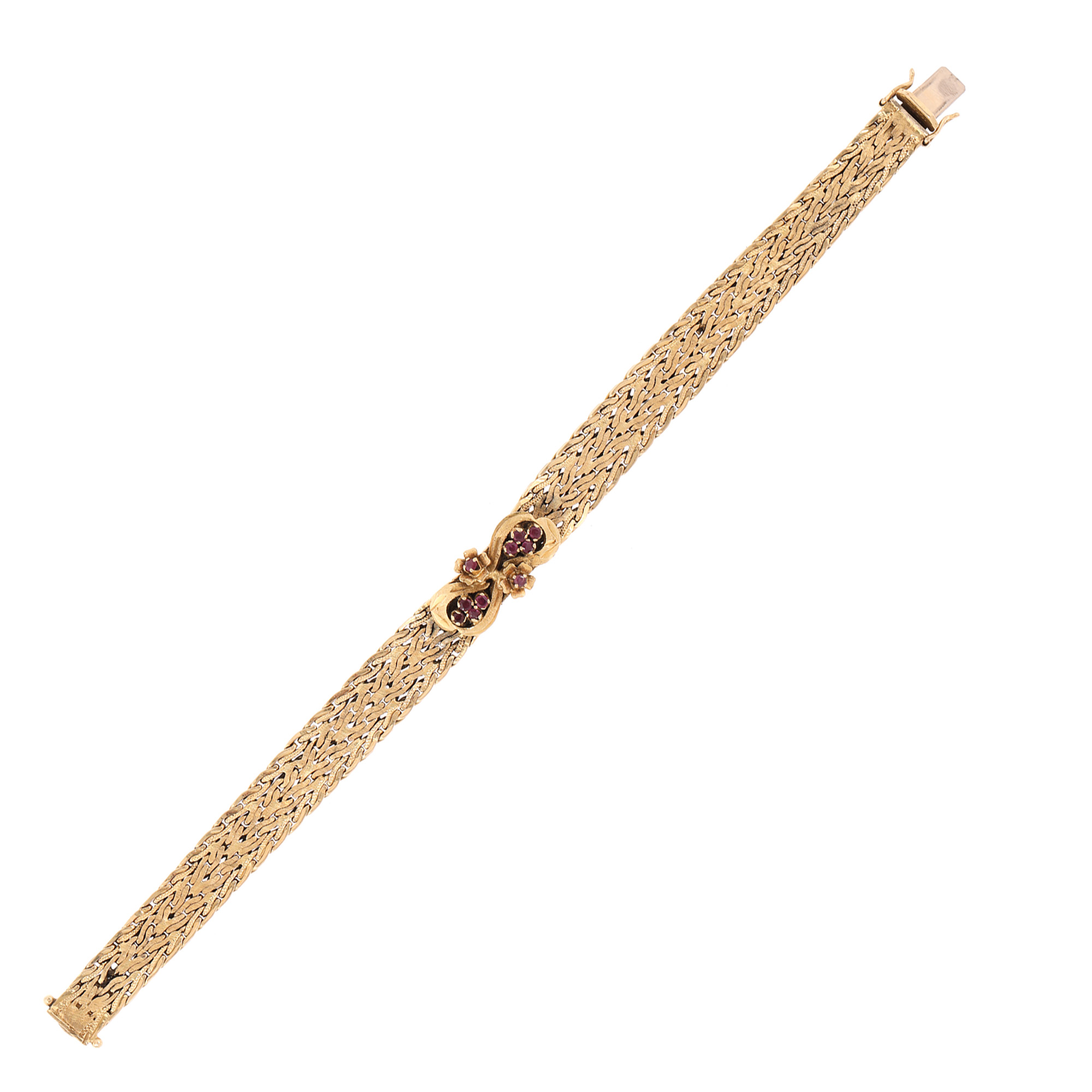elegant satin gold bracelet, decorated with rubies