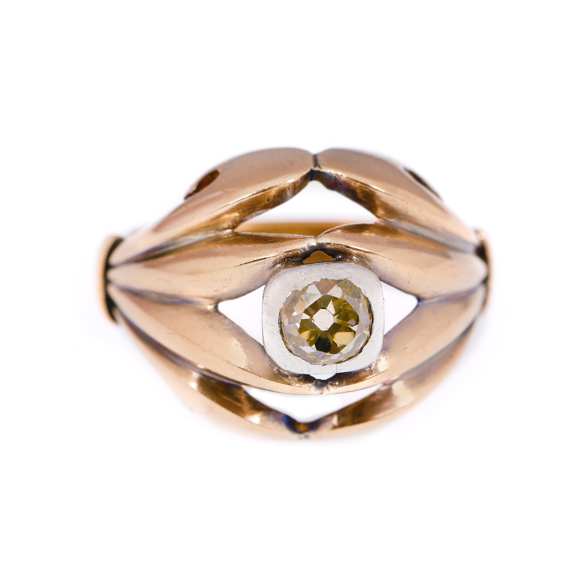Vintage ring, gold and silver, decorated centrally with one diamond