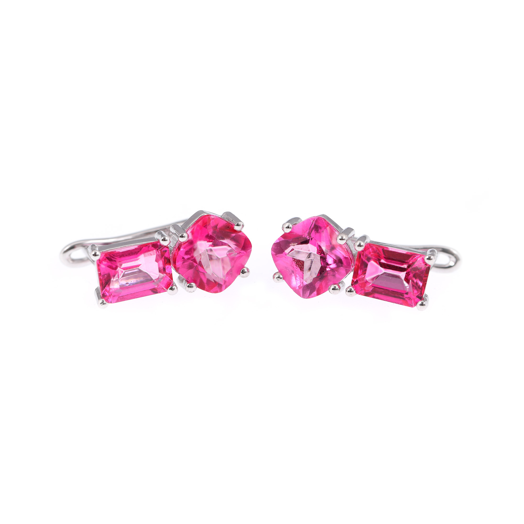 Pair of silver earrings, decorated with pink topazes
