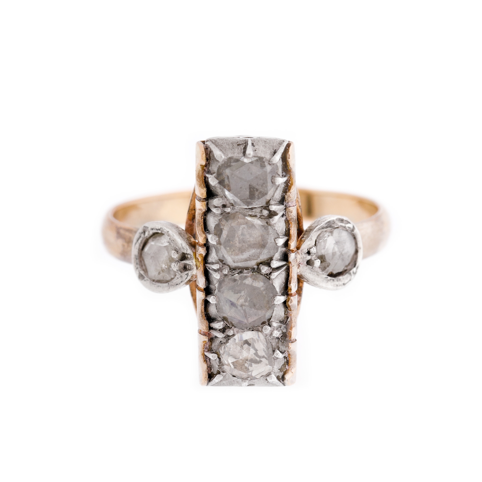 Gold and silver ring, adorned with diamonds
