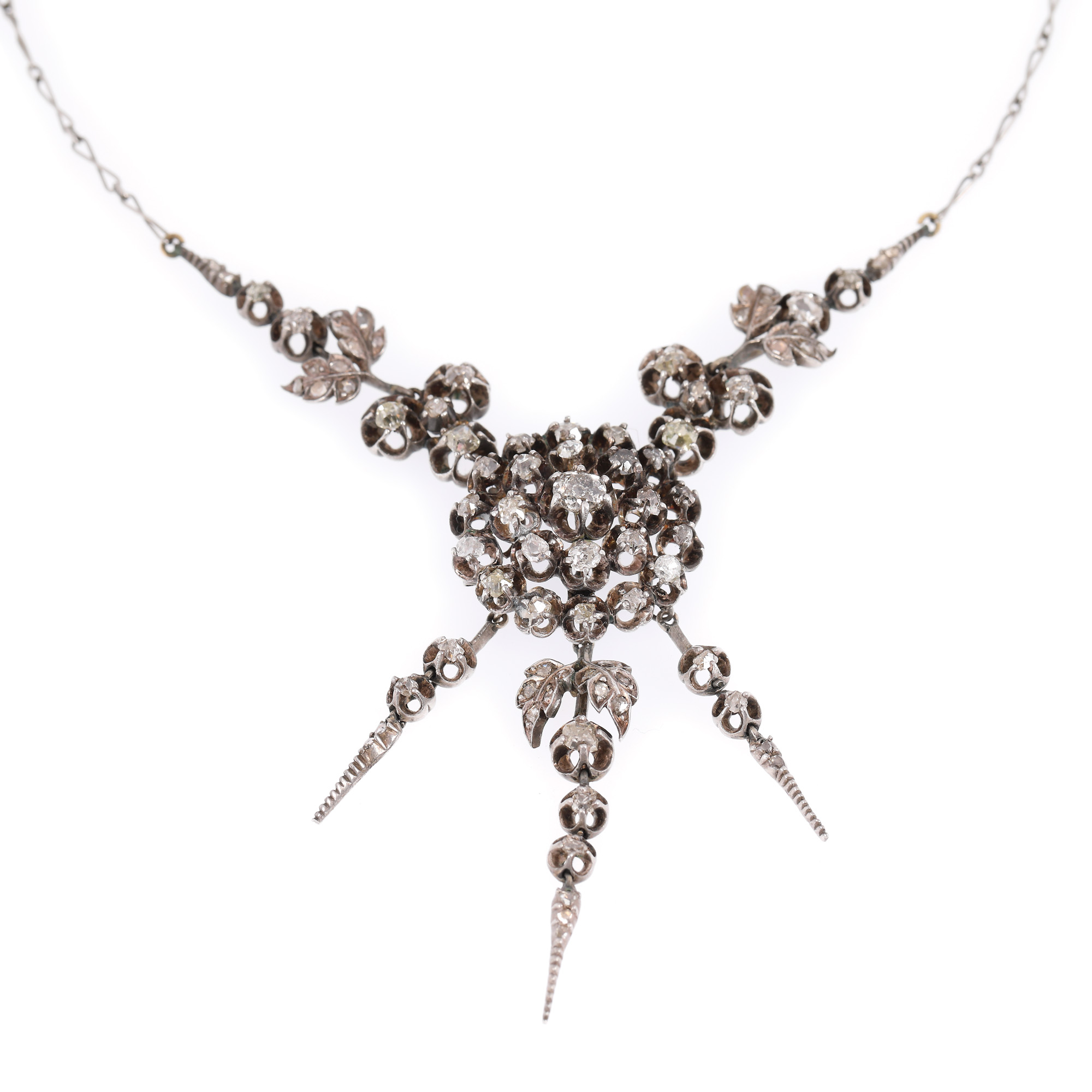 Colier Belle Époque din aur în două culori și argint, decorat cu diamante, cca. 1900