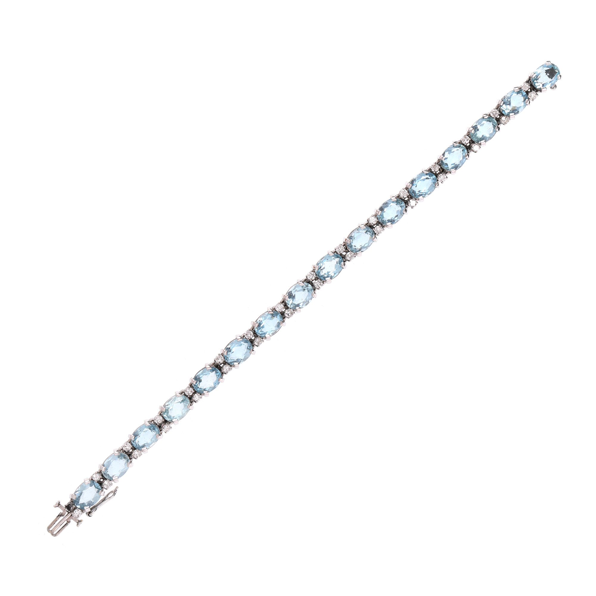 White gold bracelet, decorated with aquamarines and diamonds