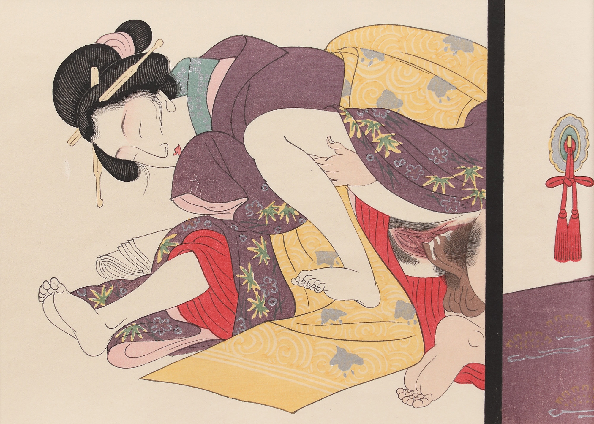 Shunga (erotic scene), representing a couple in extasy