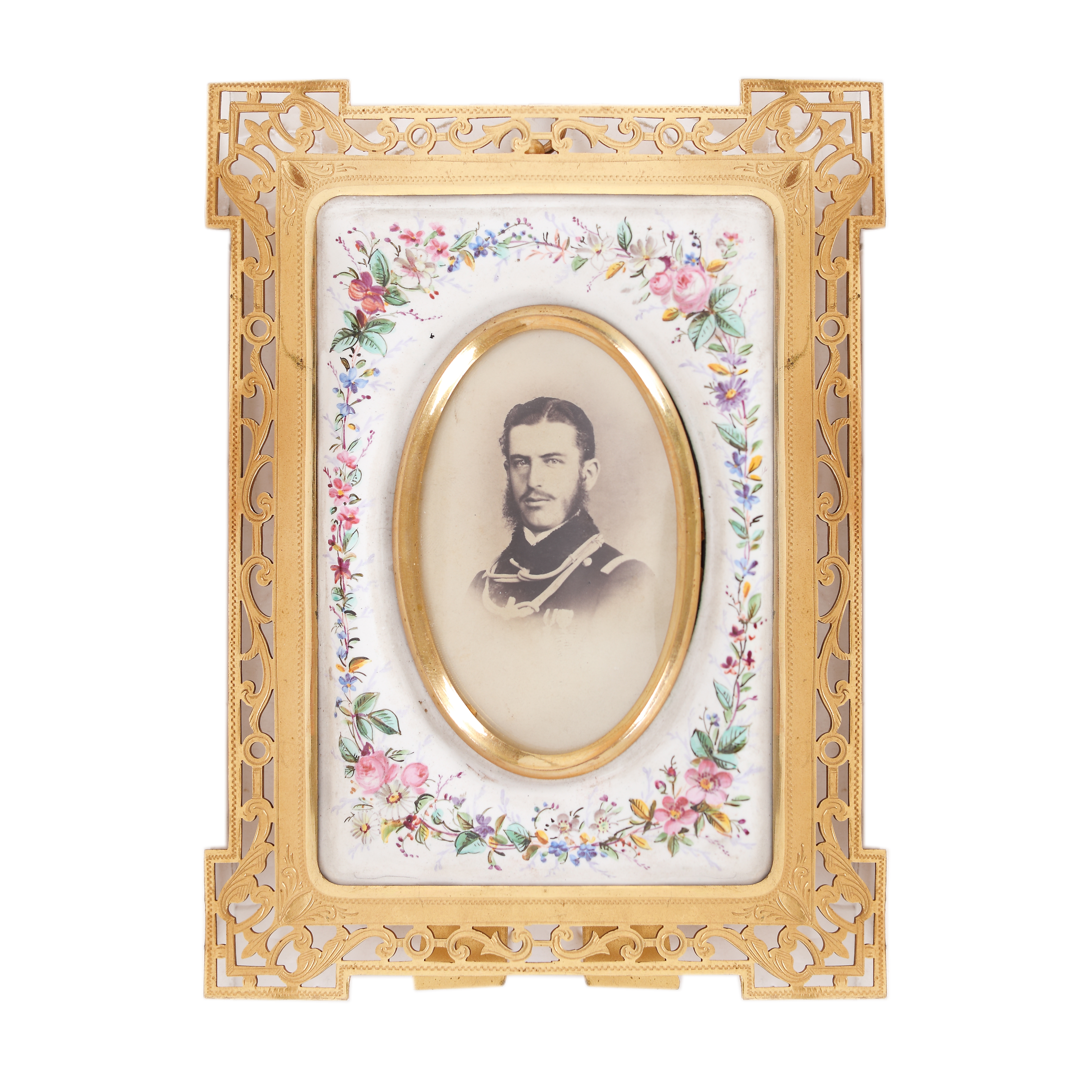 Carol I, photograph, Bucharest, second half of the 19th century, with painted porcelain frame, collector's item