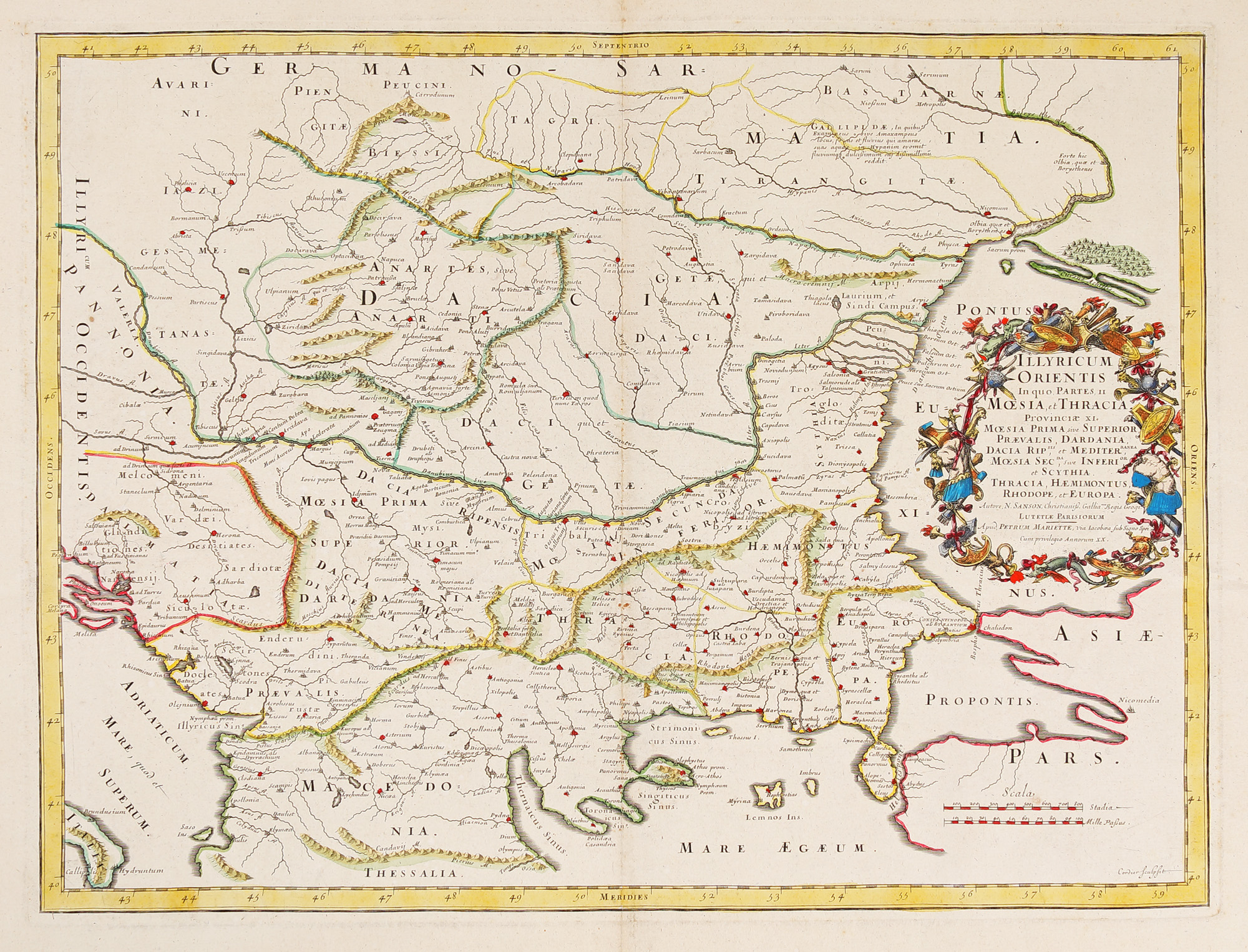 Hartă ”Illyricum Orientis”, de Nicolas Sanson (considerat a fi părintele cartografiei franceze), Padova, 1666