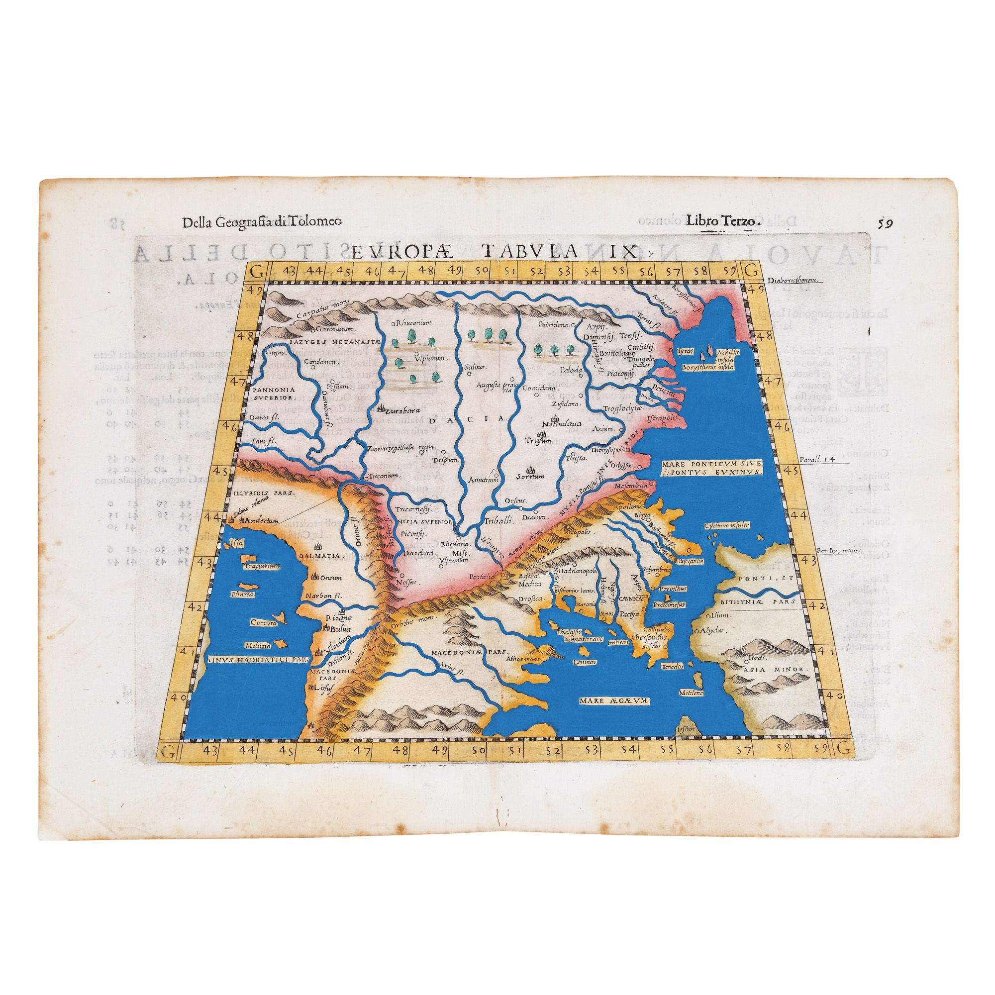 Hartă ”Dacia”, de Girolamo Ruscelli, după "Geografia lui Ptolemeu", Viena, cca. 1574, piesă foarte rară, de colecție