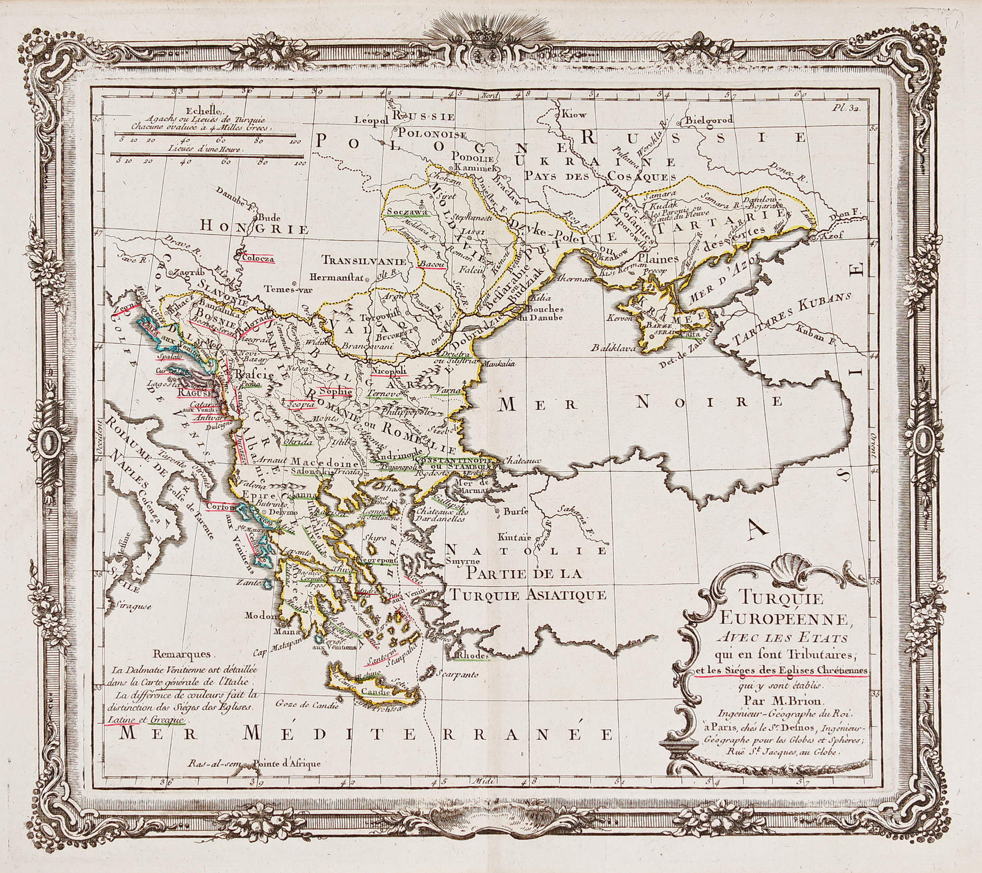 Hartă ”Turcia europeană”, de Louis Brion de la Tour, Paris, 1766