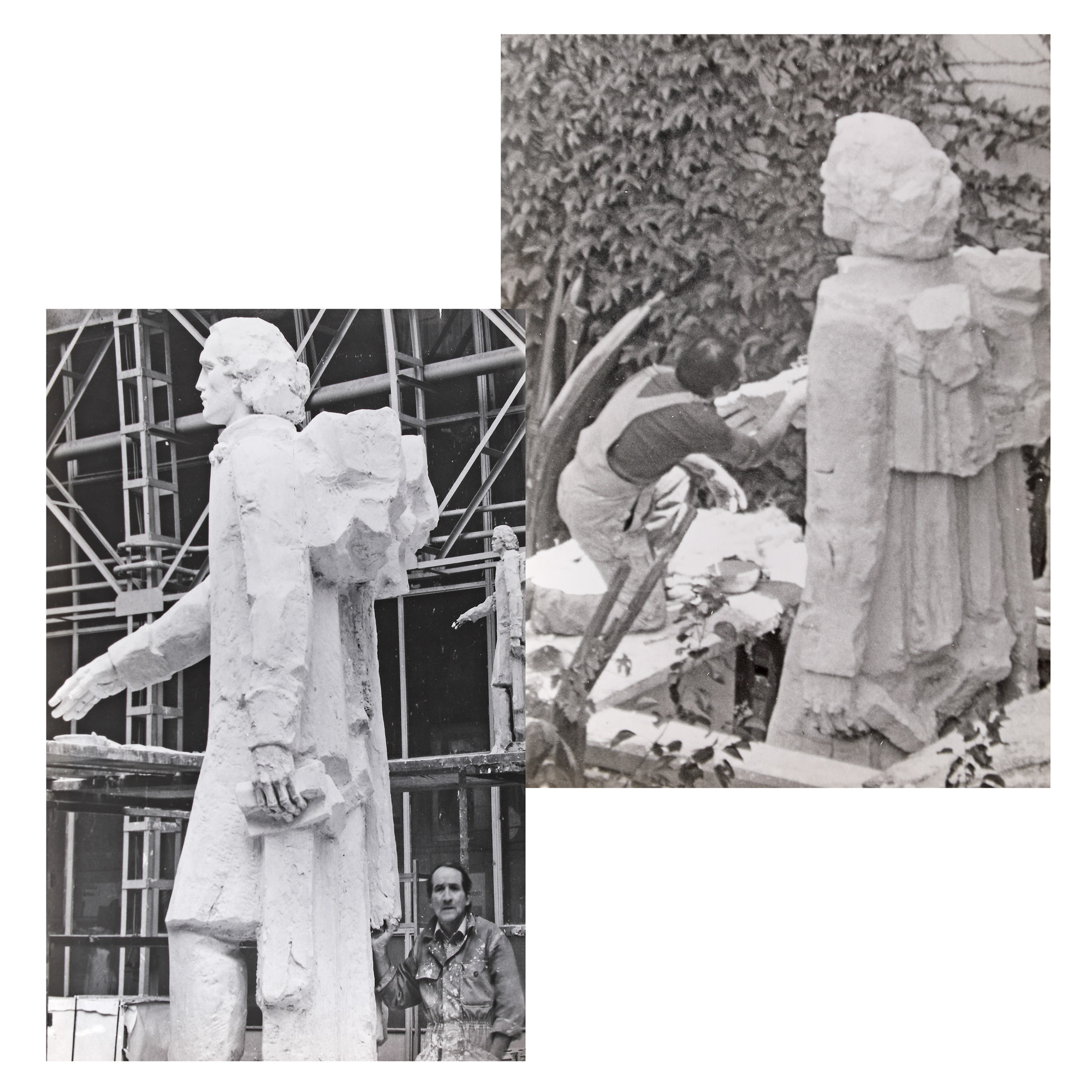 Four photographs, illustrating the realization of the Mihai Eminescu monument in Oradea, by sculptor Ovidiu Maitec, photographer Tudor Jebeleanu, second half of the 20th century