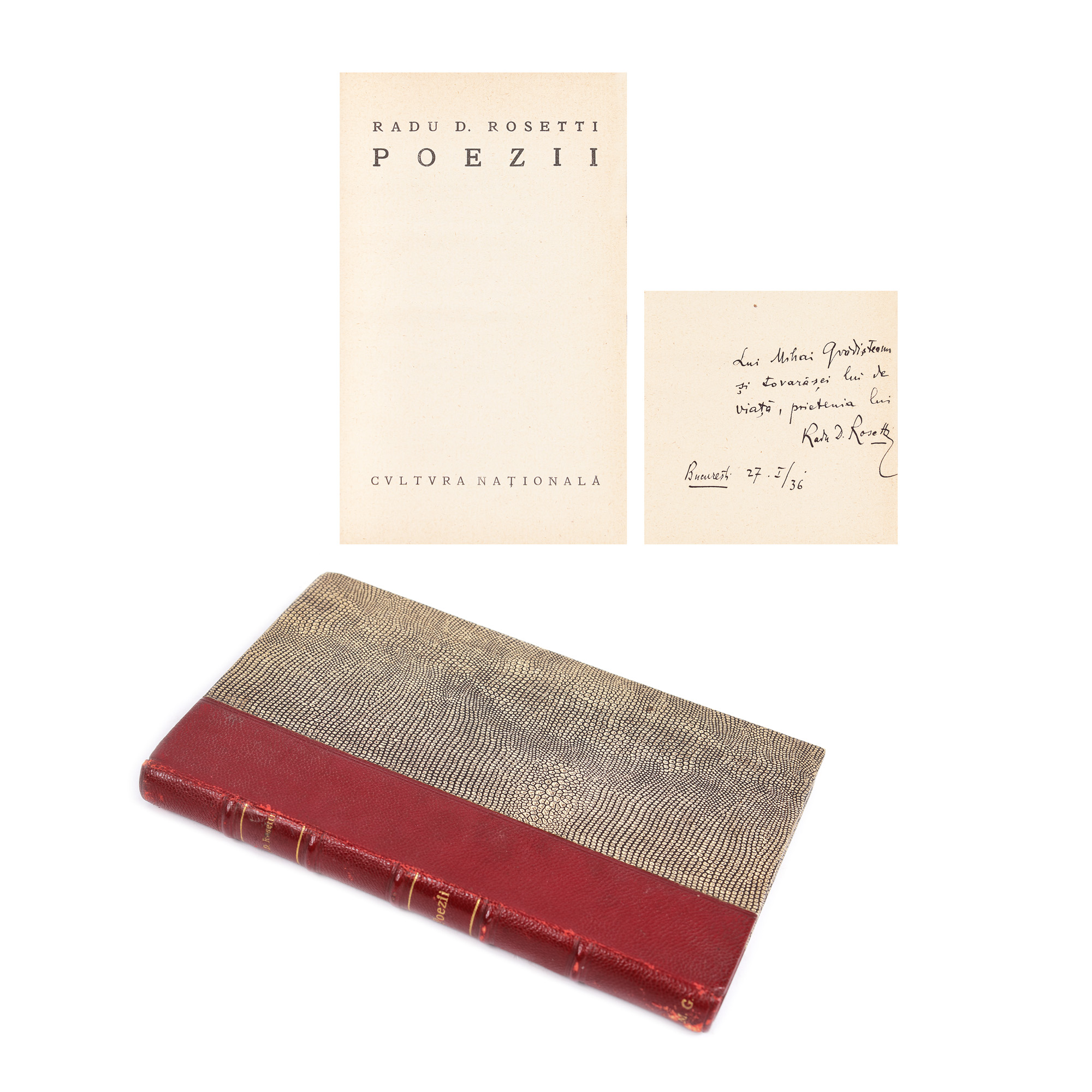 "Poezii", by Radu D. Rosetti, Bucharest, 1936, with the author's dedication to Mihail Grădișteanu