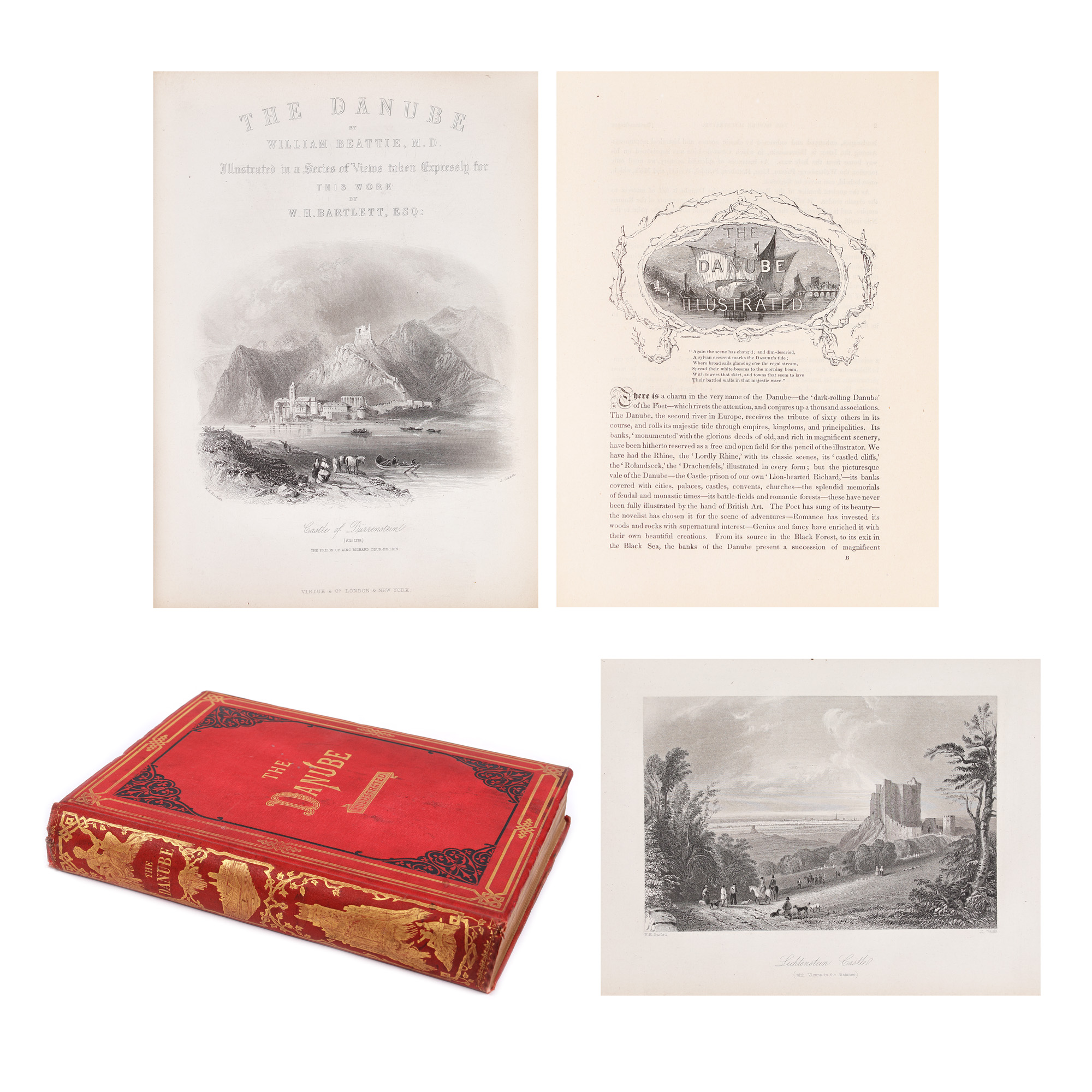 ”Dunărea: istoria, peisajul și topografia”, de M.D. William Beattie, Londra, cca. 1842, ediție bibliofilă, cu ilustrații de William Henry Bartlett