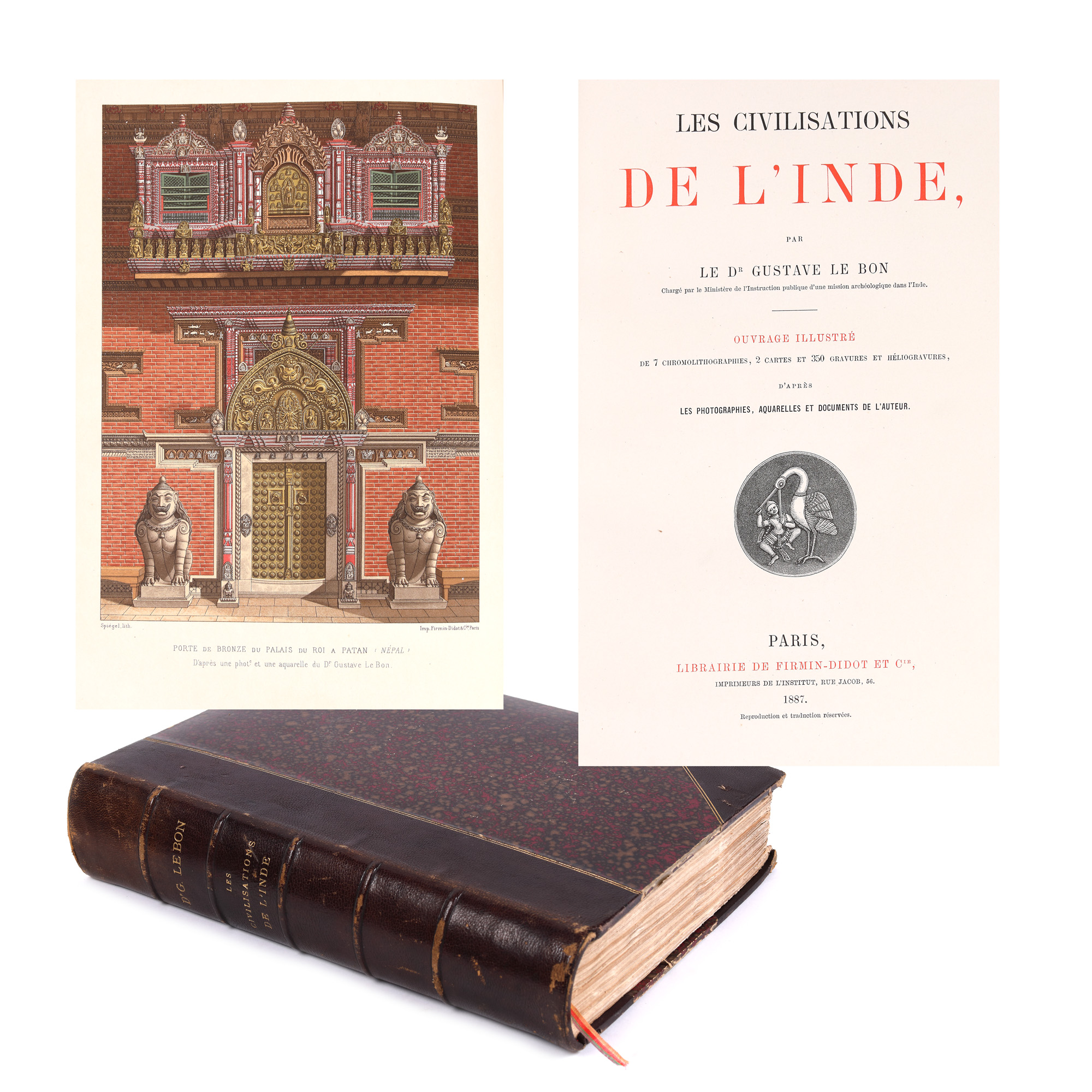 ”Civilizațiile din India”, de Gustave le Bon, franceză, Paris, 1887, cu 359 de gravuri
