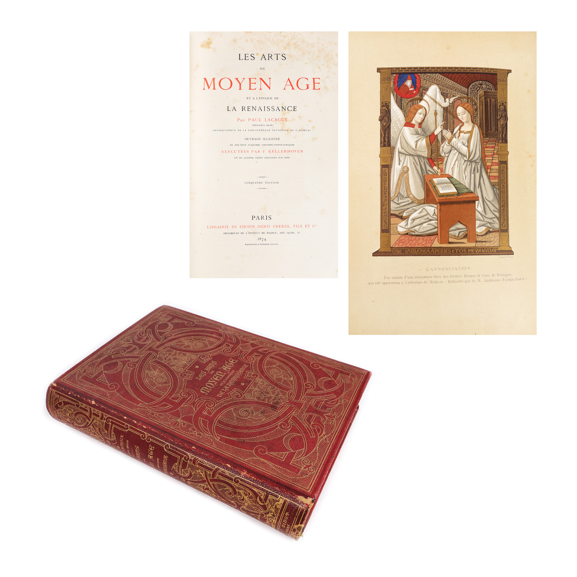 "Les arts au Moyen Age et à l'époque de la Renaissance", by Paul Lacroix, French, Paris, 1874, bibliophilic edition, with 19 chromolithographs and 400 engravings by Franz Kellerhoven