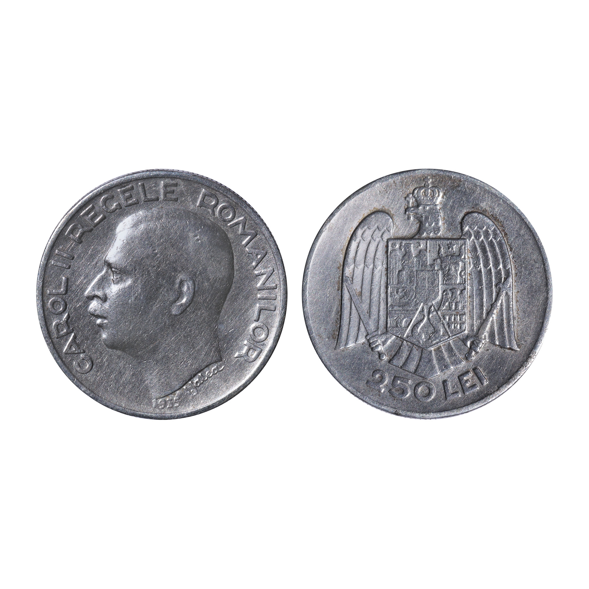 250 Lei 1935 coin (the first coin minted at the new National Mint, re-established in 1935), silver
