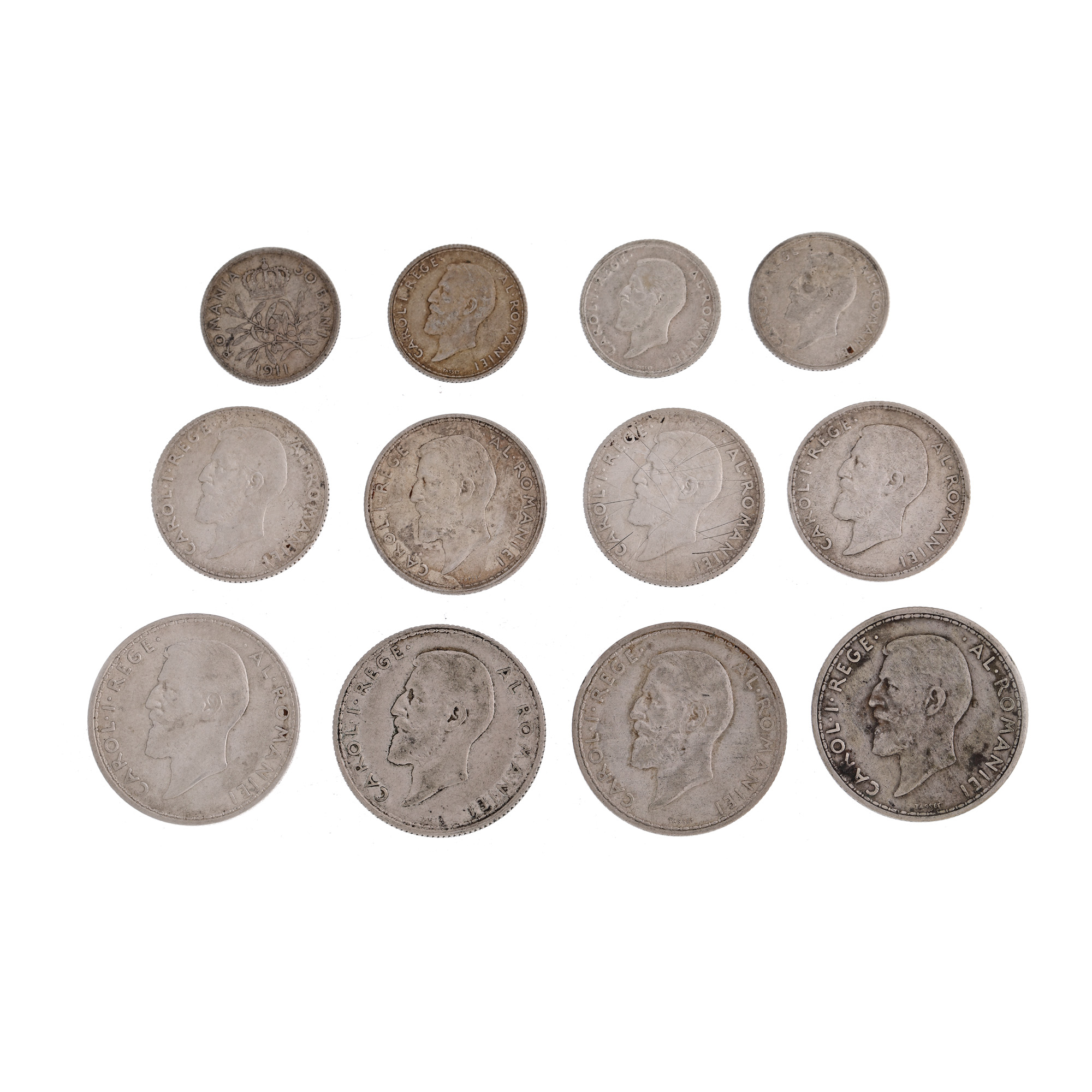 Complete lot, consisting of 50 Bani, 1 Leu and 2 Lei numismatic emissions, 1910-1914, silver