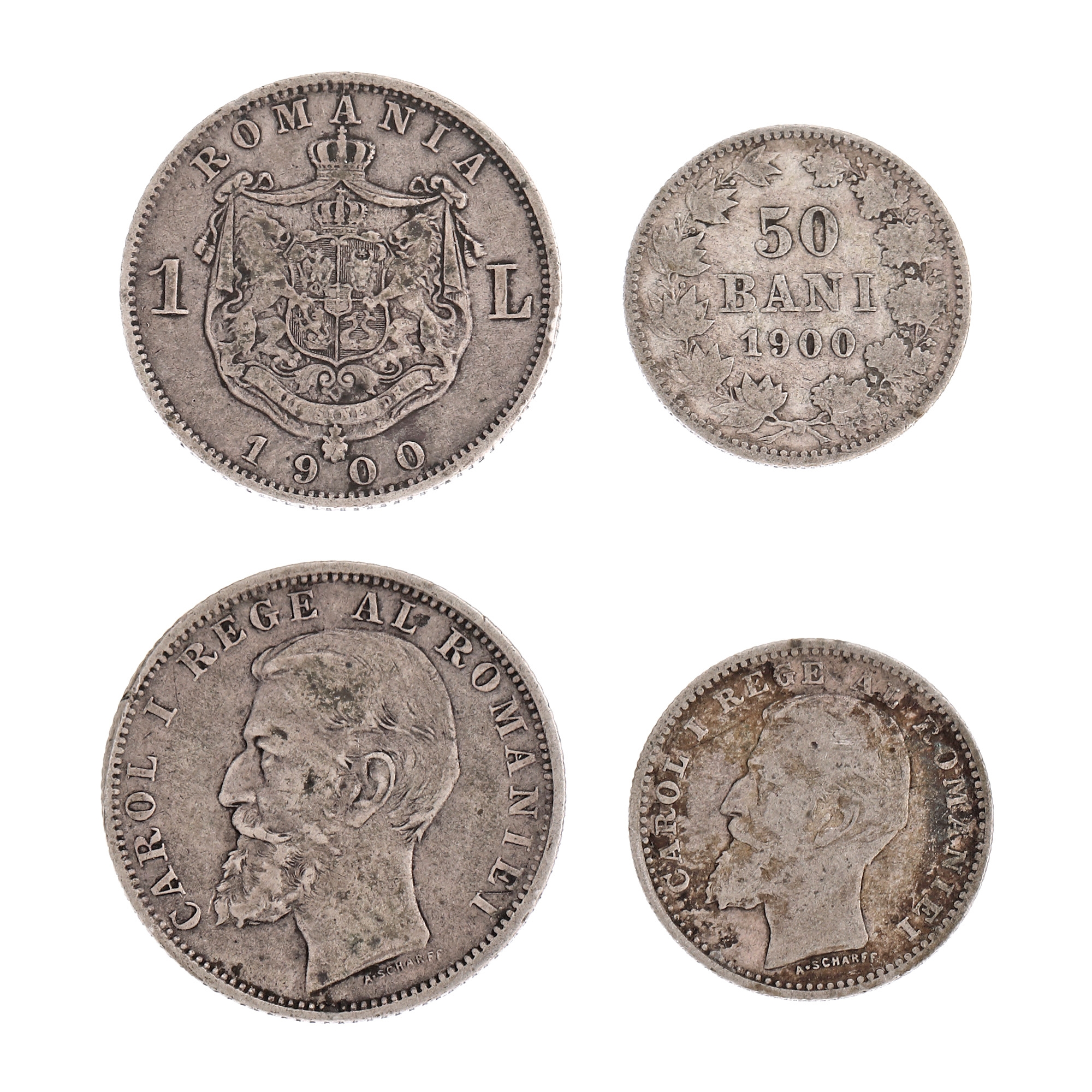 Lot format din monedele 50 Bani și 1 Leu 1900, argint