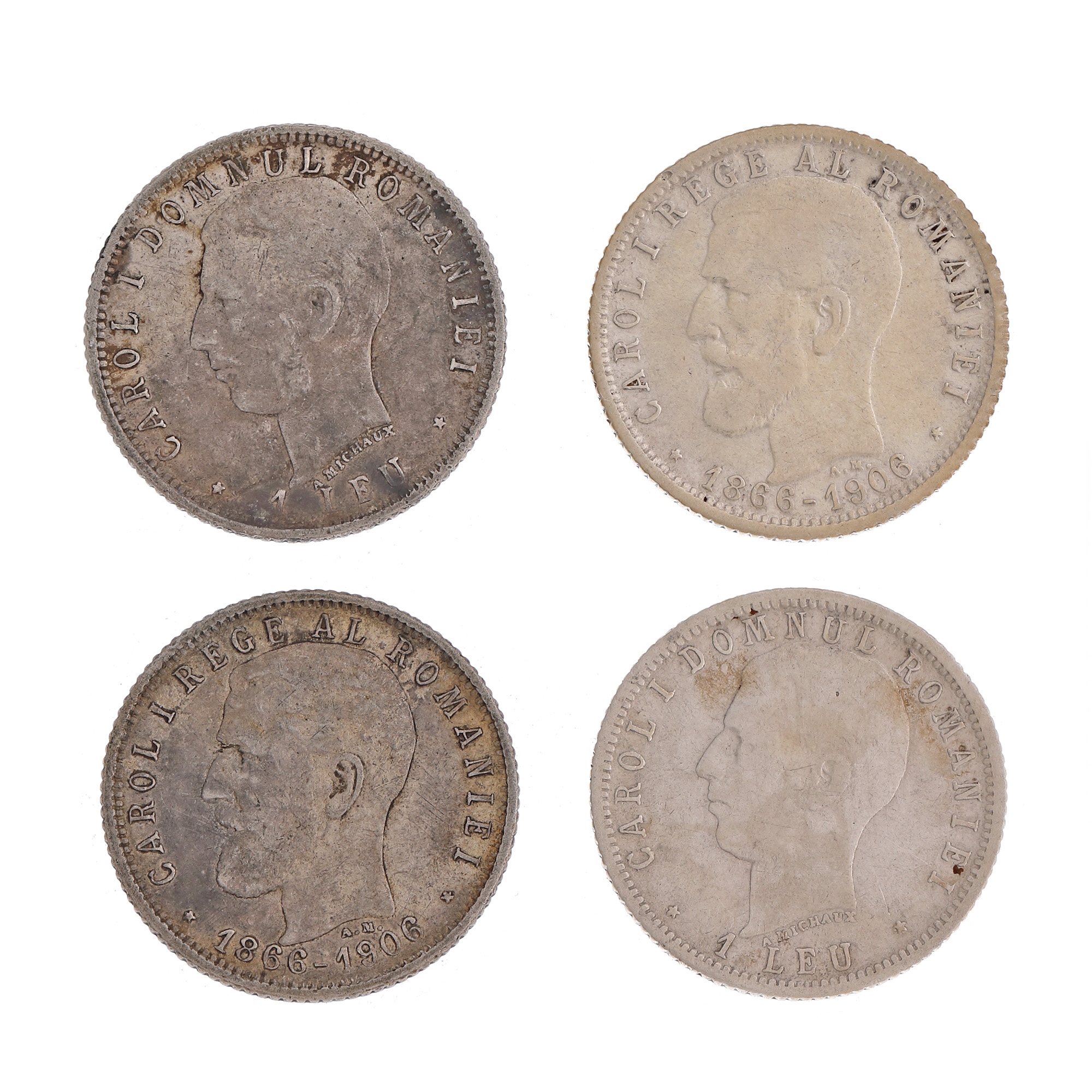 Two 1 Leu 1906 coins, silver