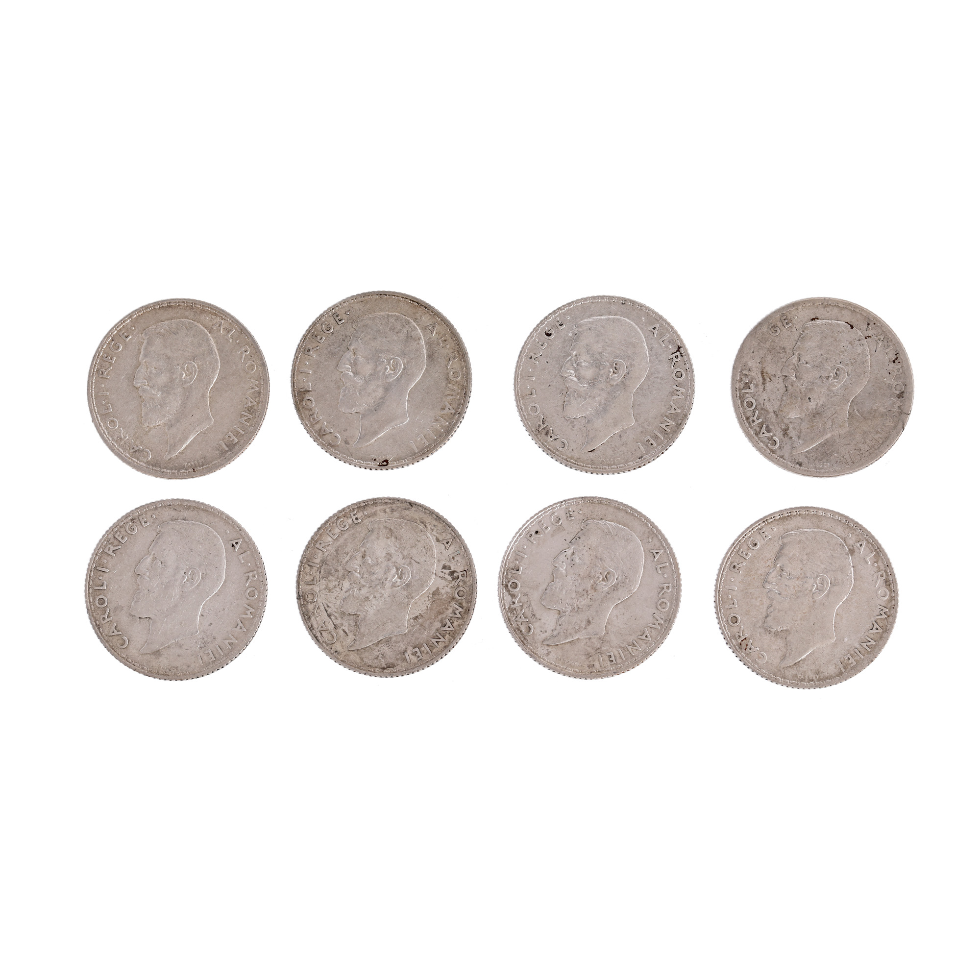 Lot format din opt monede de 1 Leu 1910-1914, argint